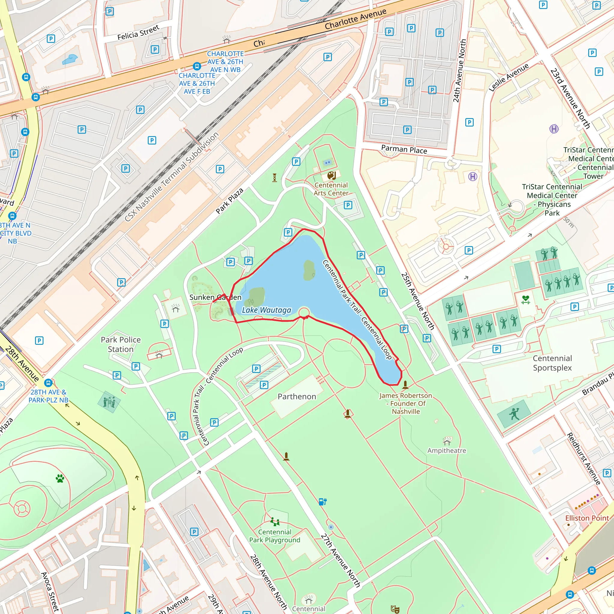 Lake Wautaga and Sunken Garden via Centennial Park‎ Trail - Centennial Lake Connector mobile static map