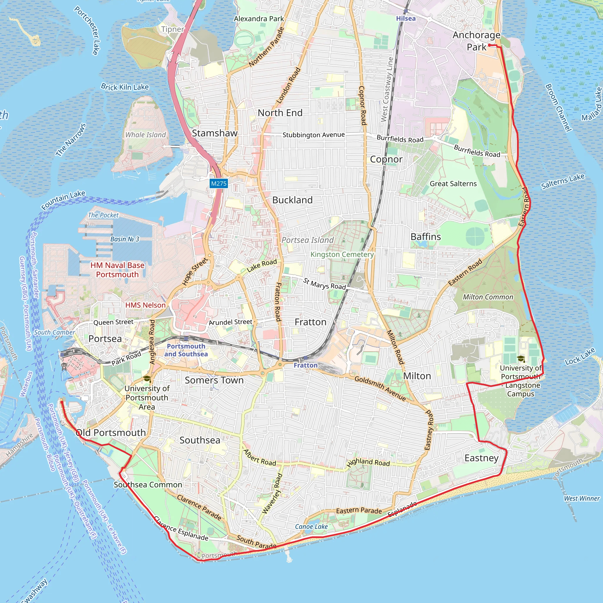 Portsmouth Harbour to Anchorage Park Walk mobile static map