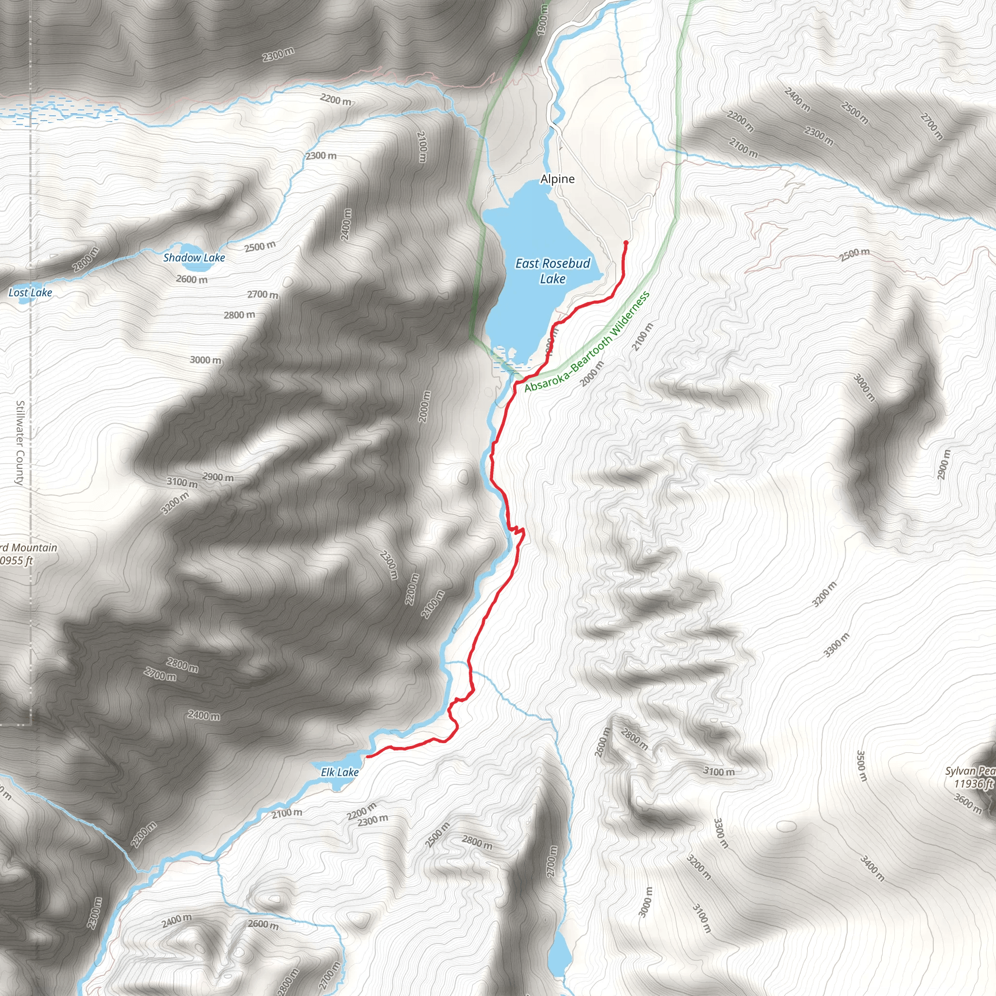 Elk Lake via East Rosebud Trail mobile static map