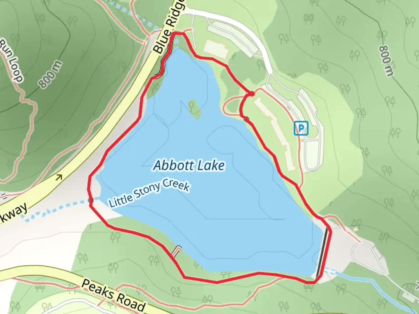 An image depicting the trail Abbott Lake Loop and its surrounding area.