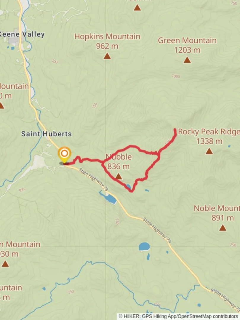 An image depicting the trail Giant Washbowl and Giant Mountain Loop via Roaring Brook Trail and its surrounding area.