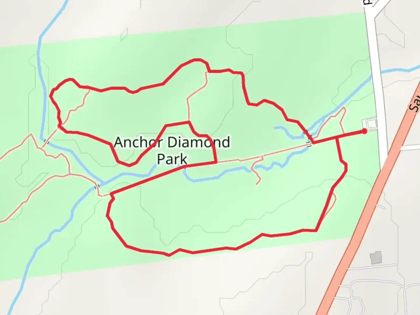 An image depicting the trail Anchor Diamond Park Loop and its surrounding area.