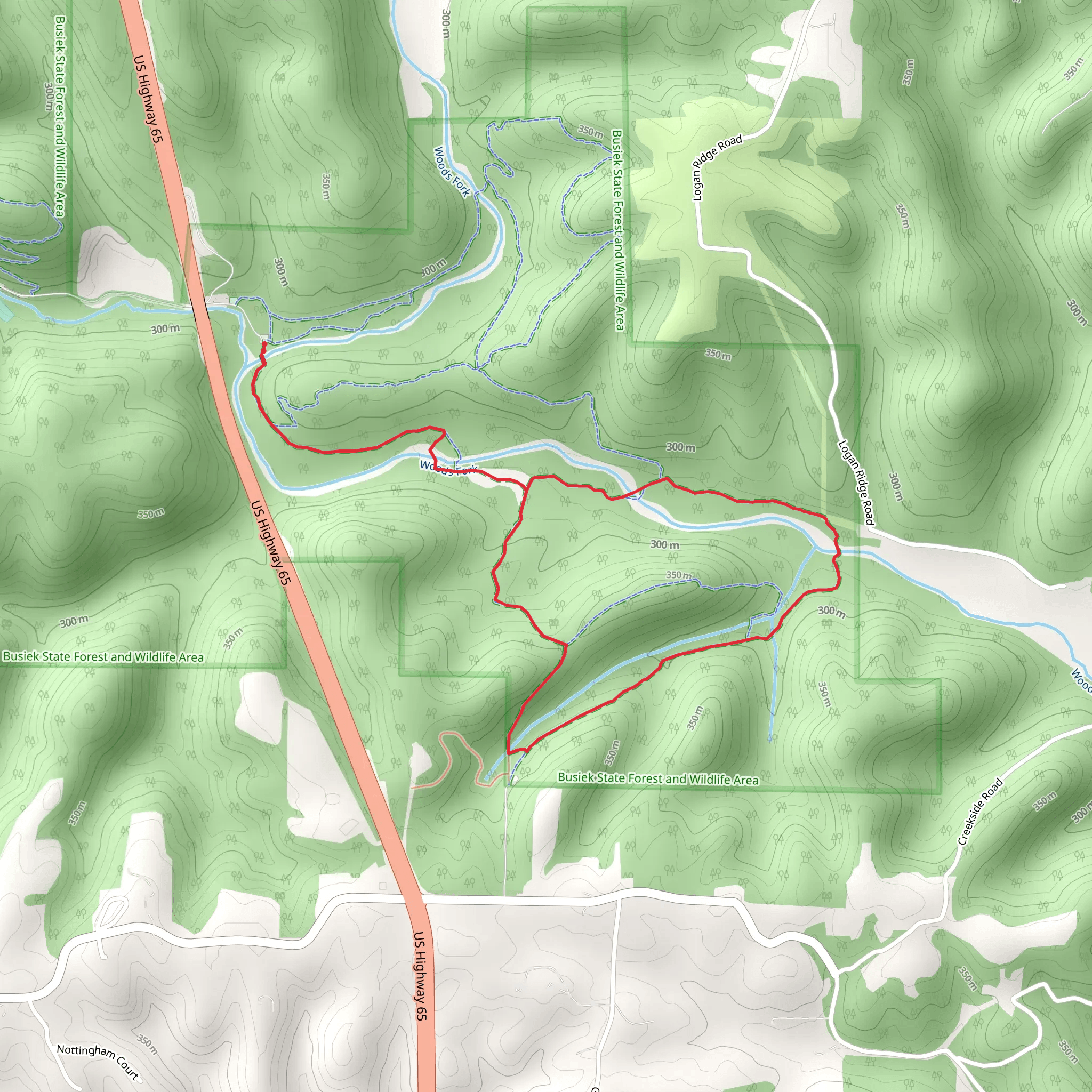 Busiek Yellow Loop via Busiek Red Trail mobile static map