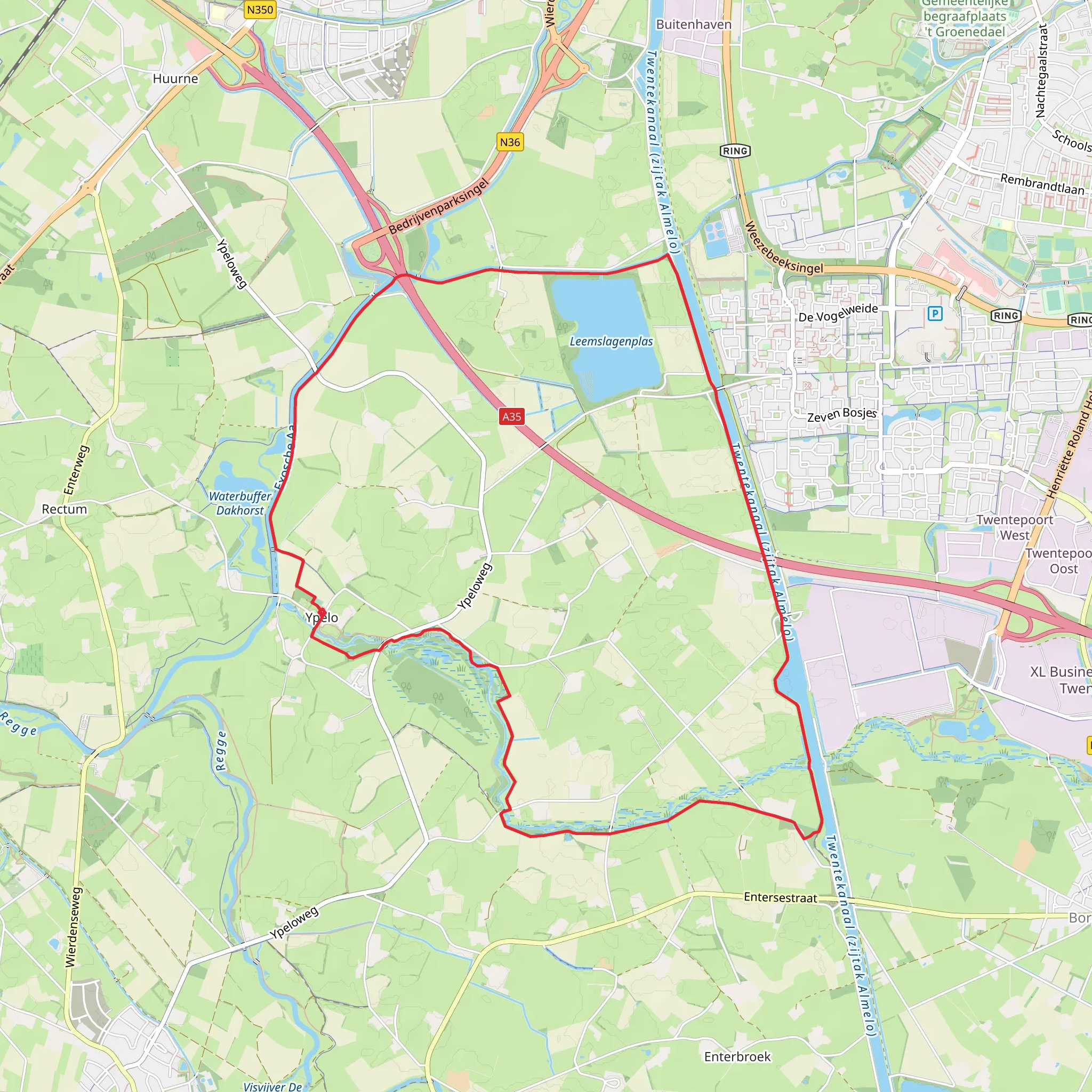 Twente Kanaal and Leemslagenplas via Keurs Weg and Ypelo Rode Route mobile static map