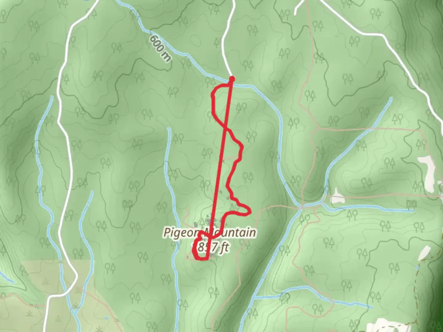 An image depicting the trail Pigeon Mountain and its surrounding area.