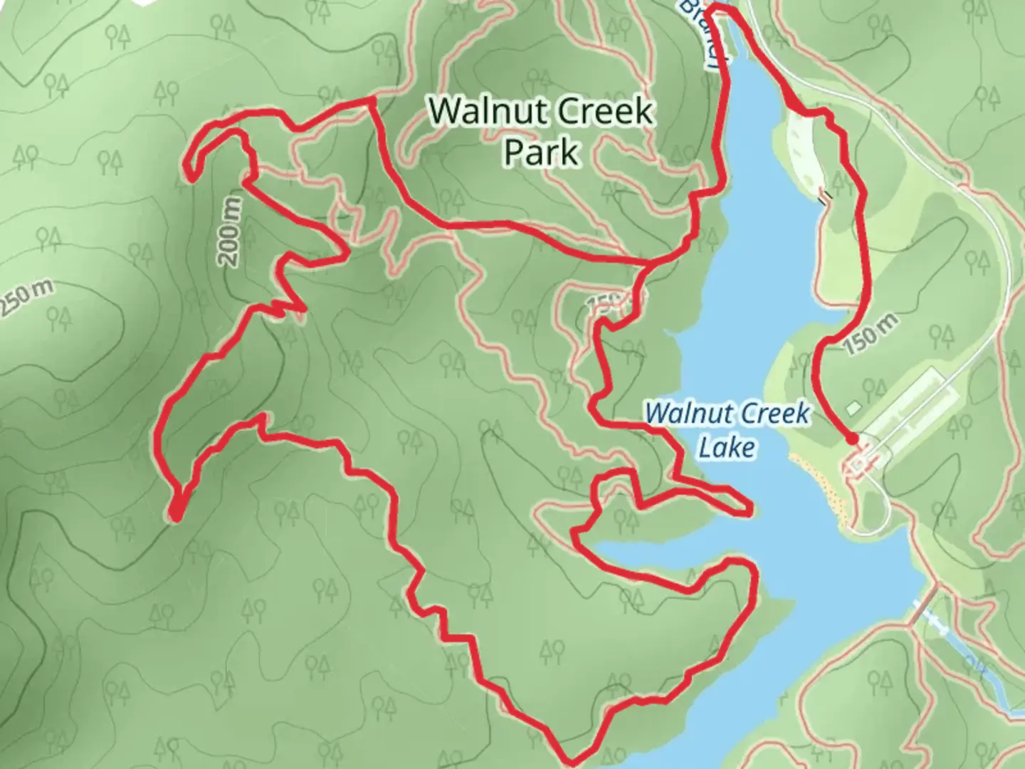 An image depicting the trail Walnut Creek Loop and its surrounding area.