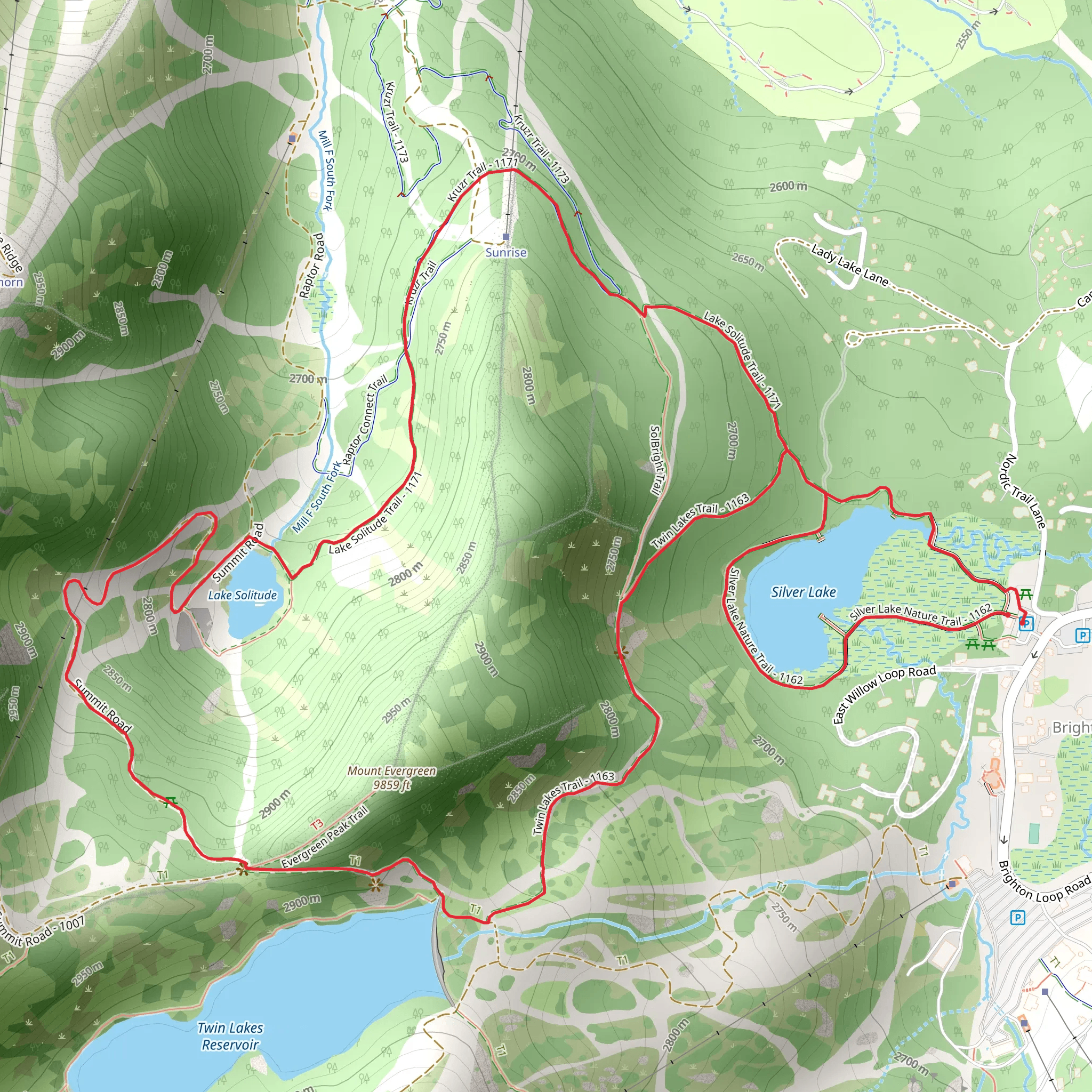 Silver Lake Trail and Lake Solitude Trail mobile static map