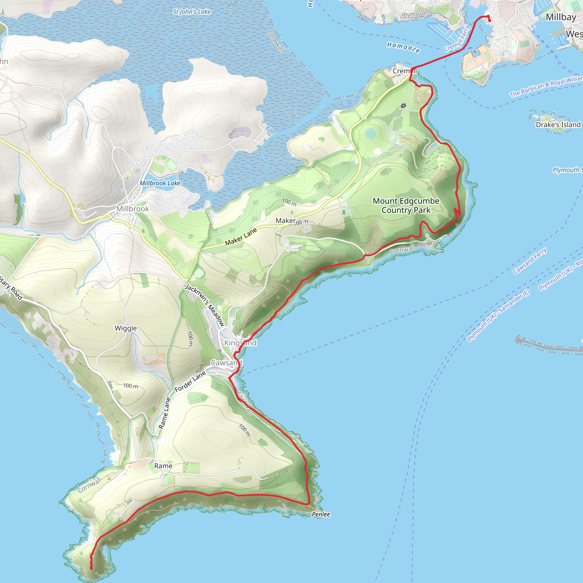 Penlee Point and Rame Head from Plymouth mobile static map