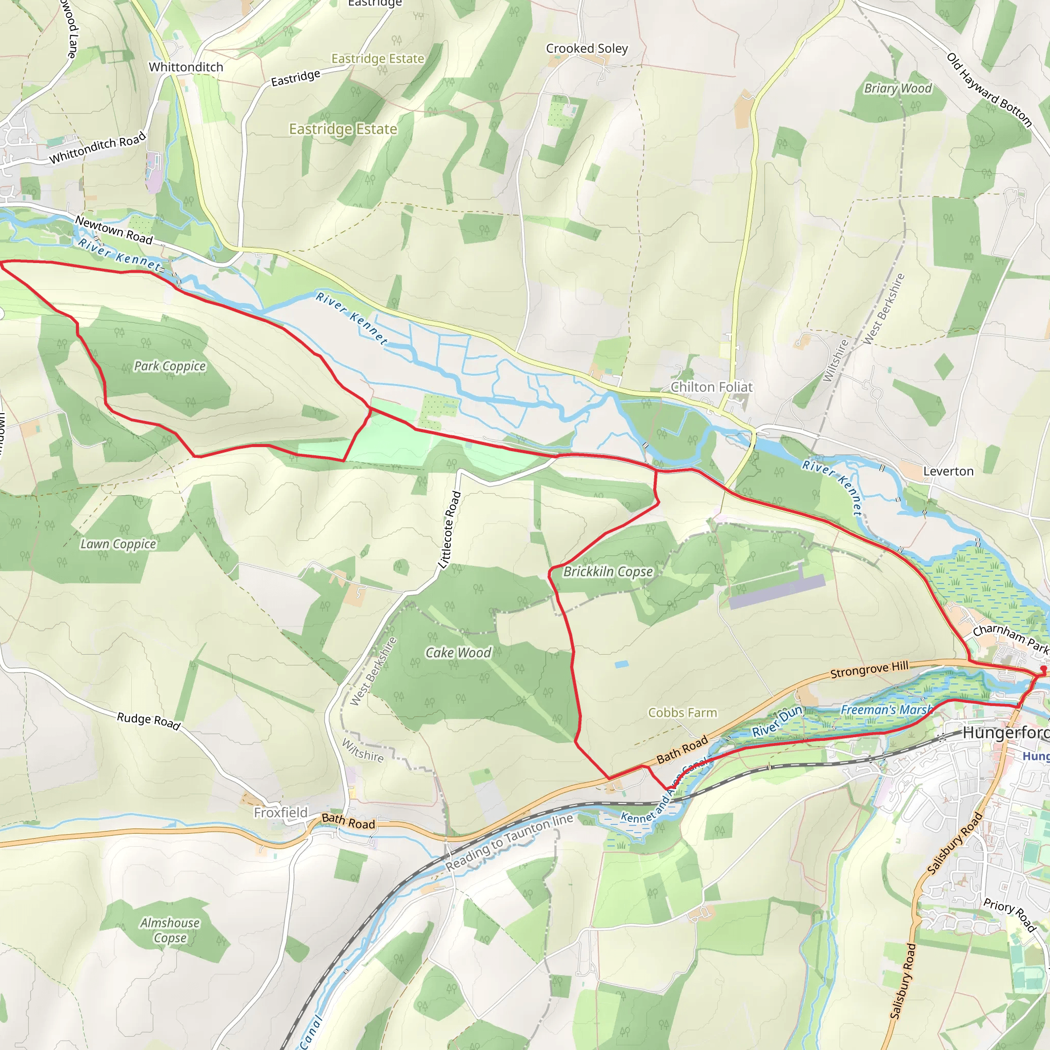 Hungerford Western Loop via Whitehill Coppice mobile static map