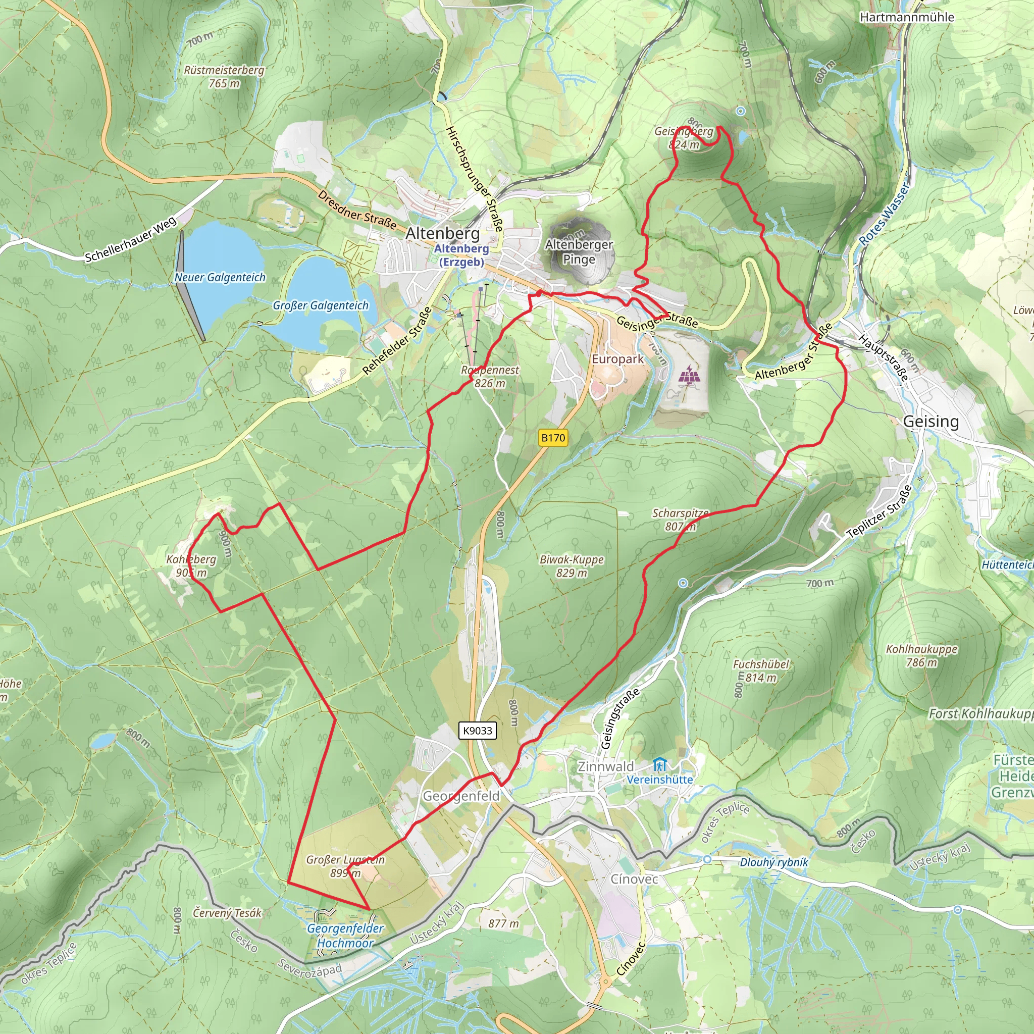 Geisingberg, Scharspitze and Kahleberg Loop mobile static map