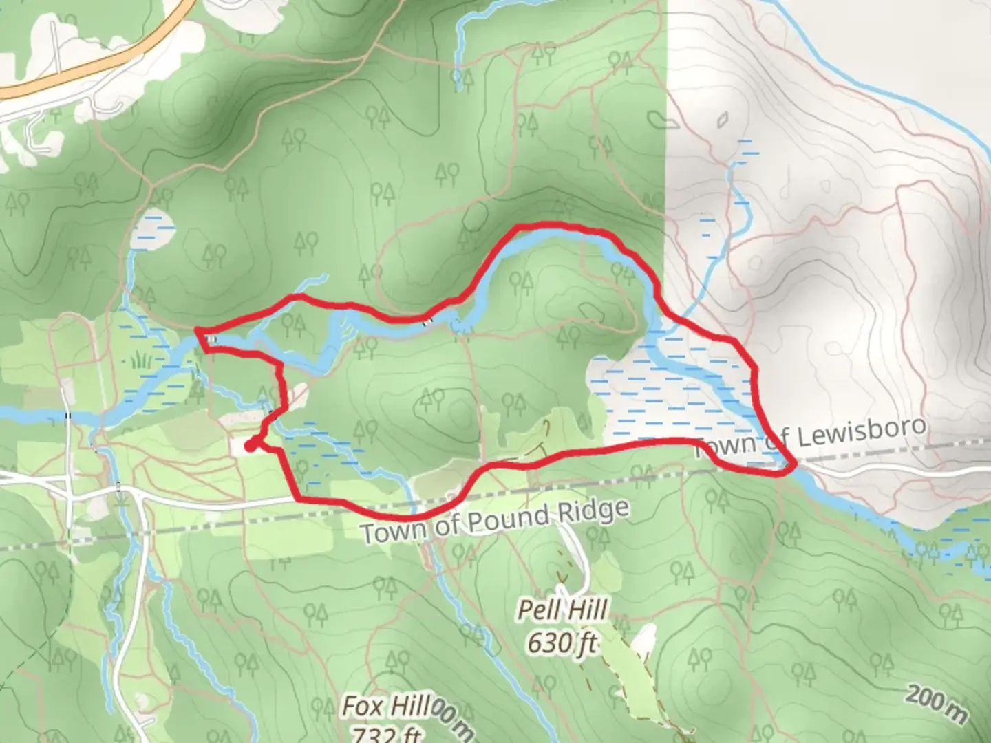 An image depicting the trail Cross River Loop and its surrounding area.