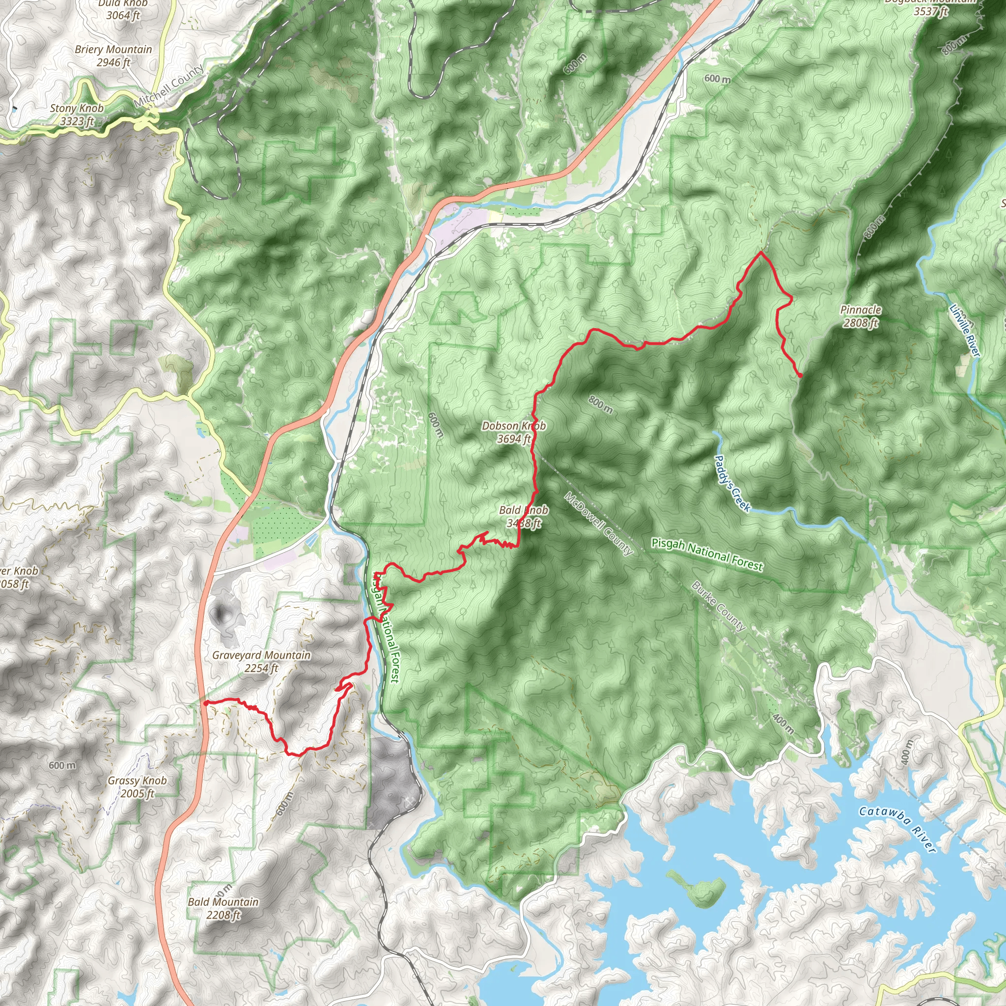 Mountains-to-Sea Trail and Bald Knob mobile static map
