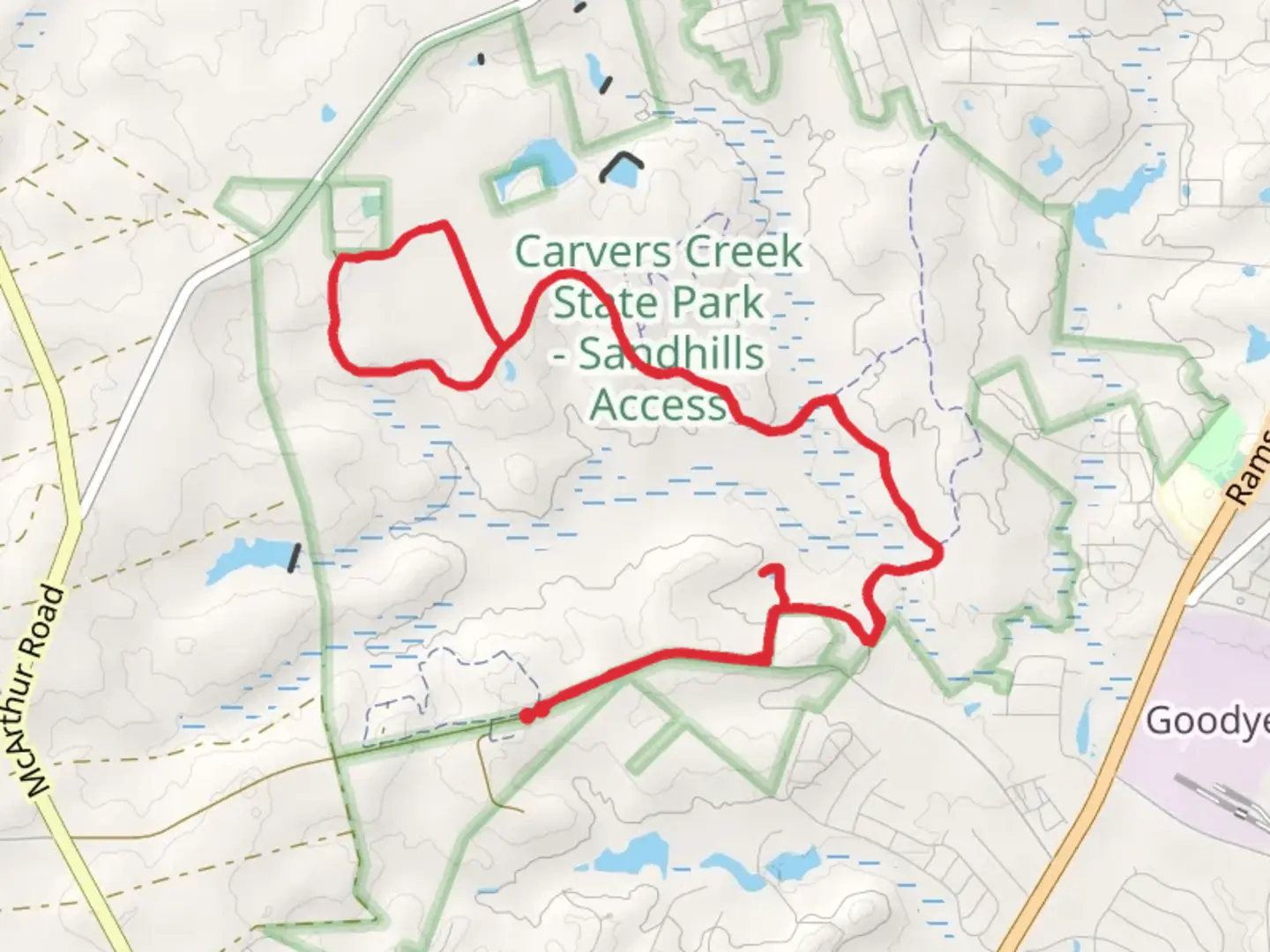 An image depicting the trail Longleaf Pine, Footpath and Turkey Oak Loop Trail and its surrounding area.