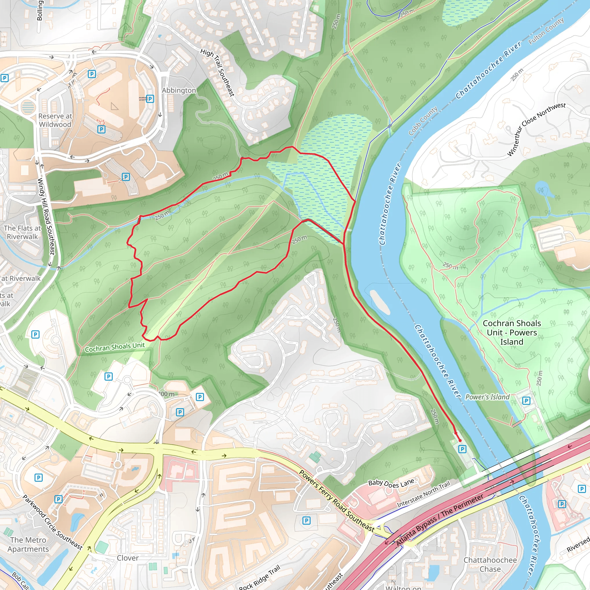 Loop beside Chattahoochee River - Interstate North Parkway Southeast mobile static map