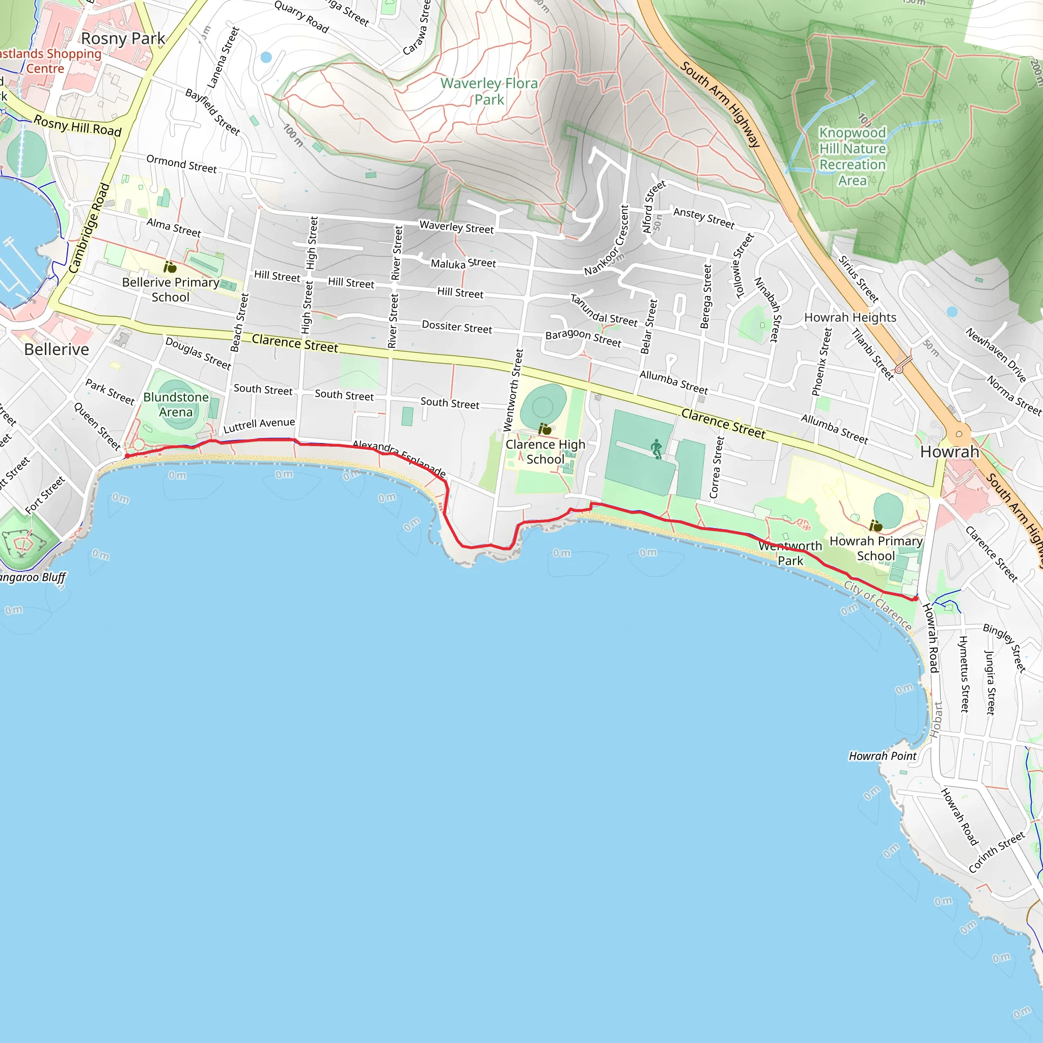Clarence Foreshore Trail - Bellerive Beach to Howrah mobile static map