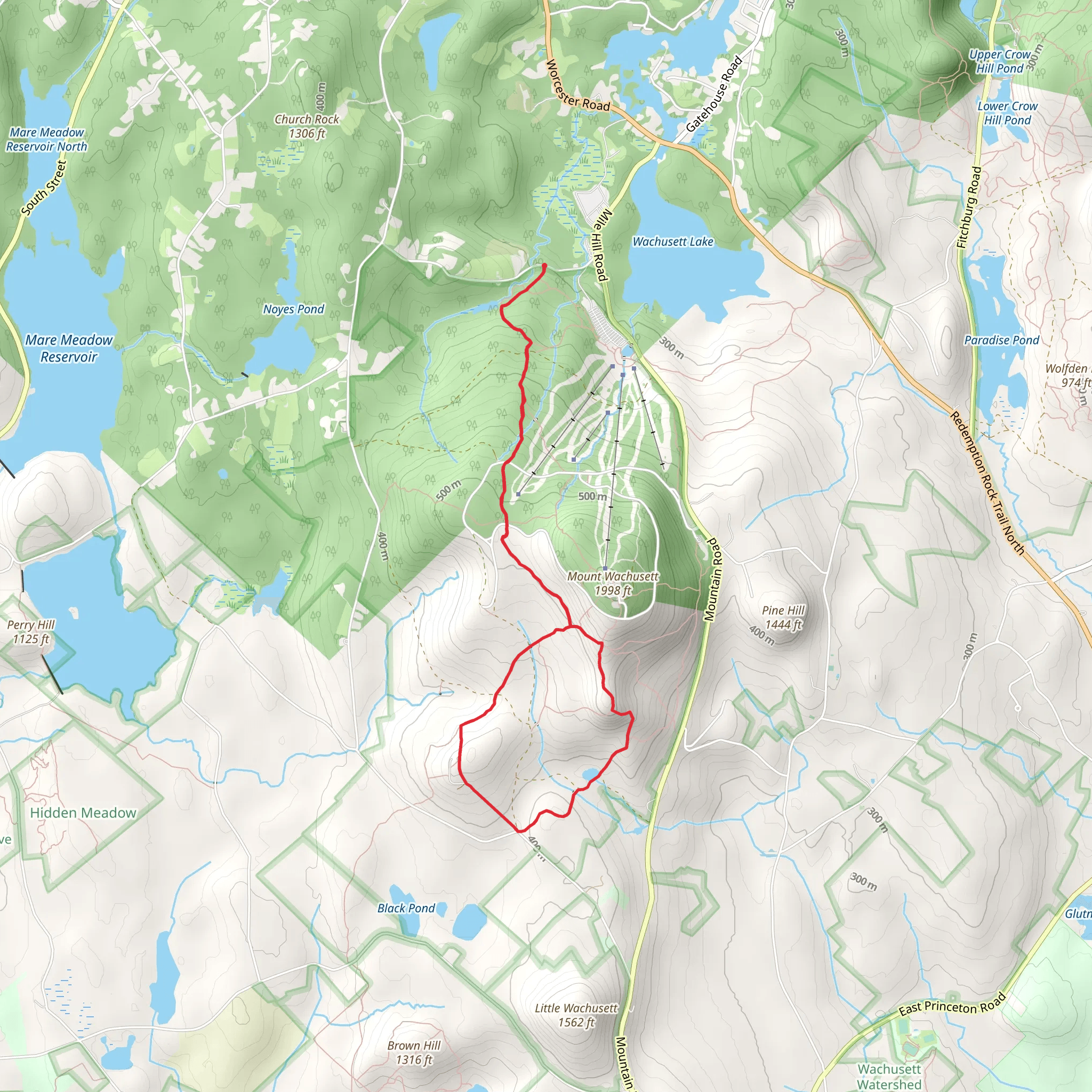 Mount Wachusett and Echo Lake via Midstate Trail mobile static map