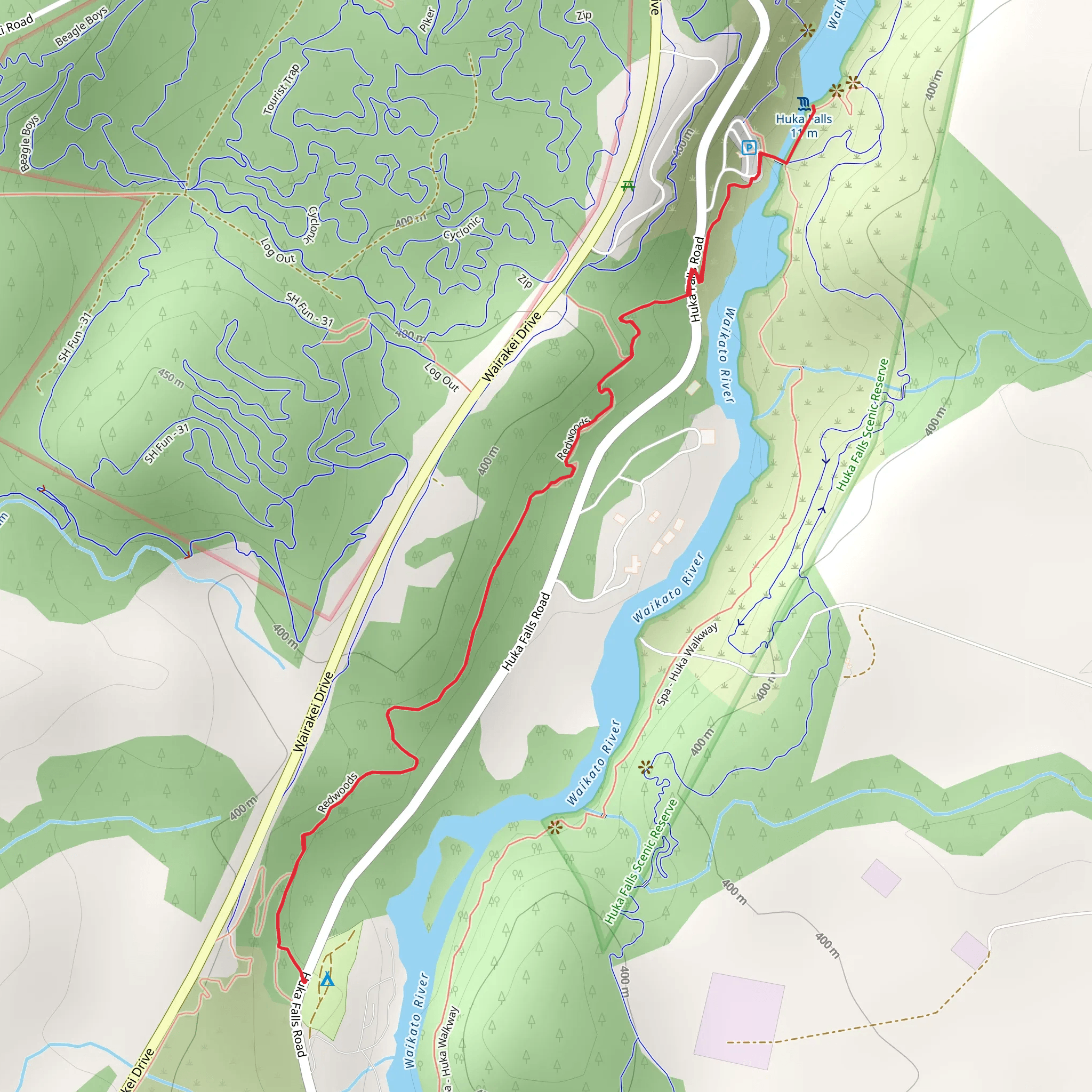 Redwoods to Huka Falls Trail mobile static map