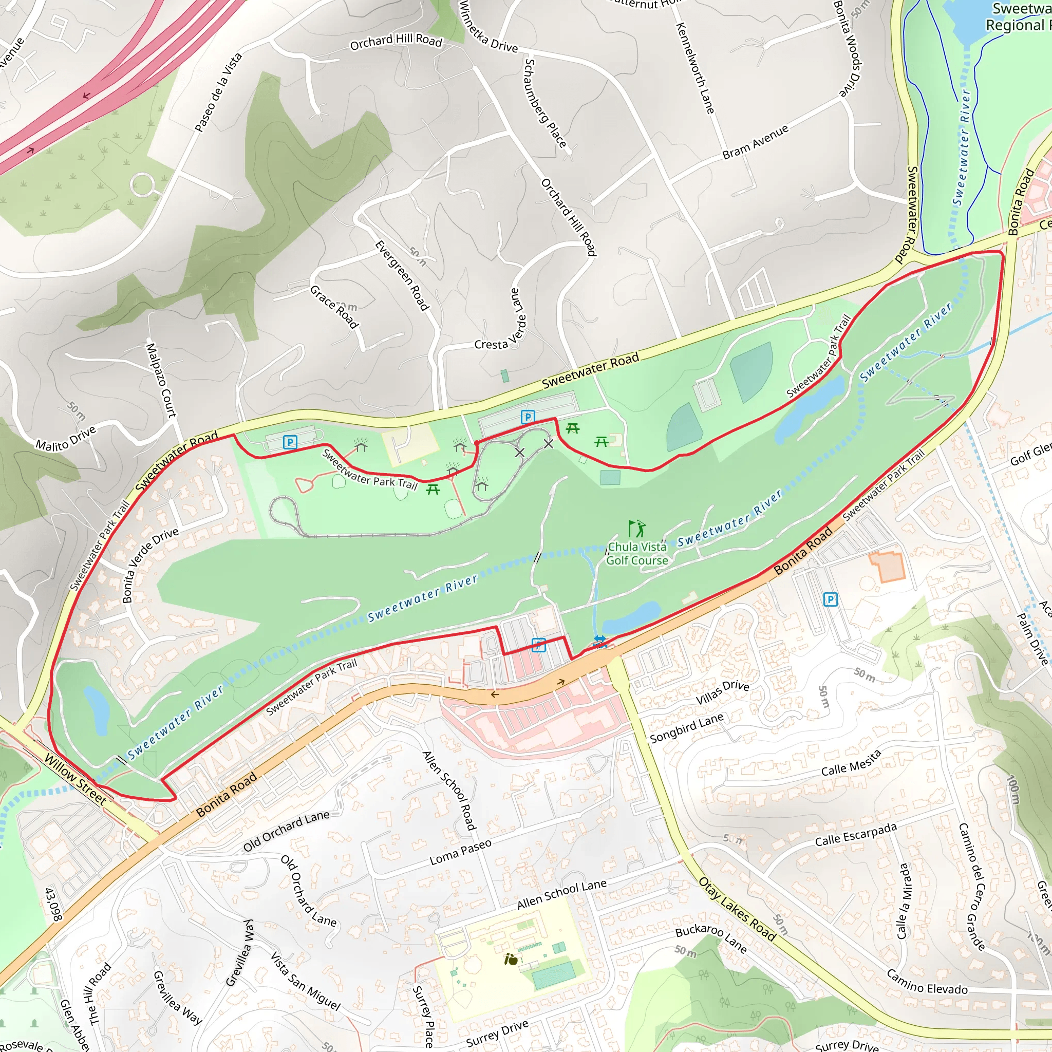 Sweetwater River and Park Loop Trail mobile static map
