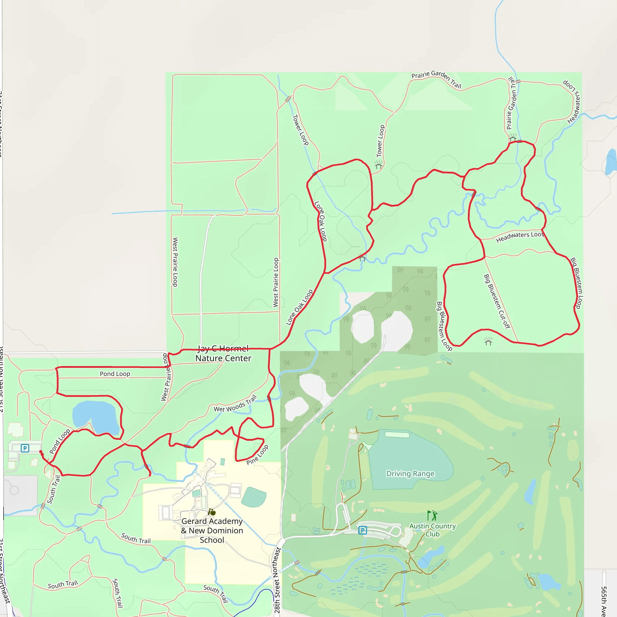 Pine, Lone Oak, Big Bluestem and Pond Loop mobile static map