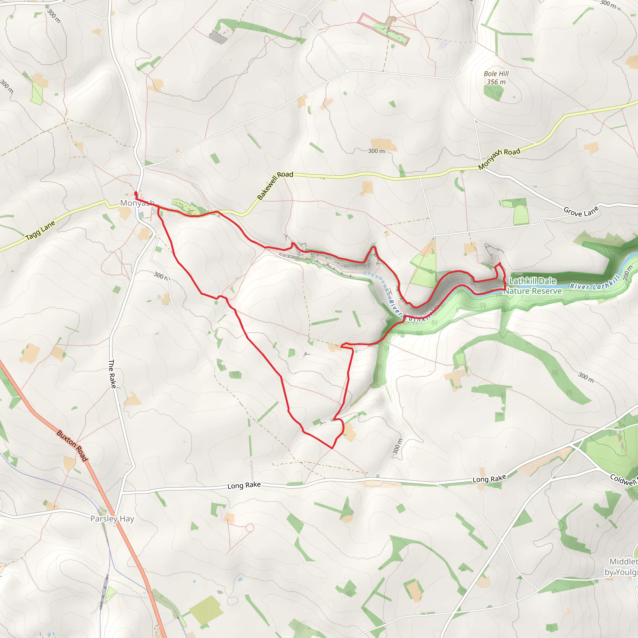 Monyash Loop via Lathkill Dale Nature Reserve mobile static map