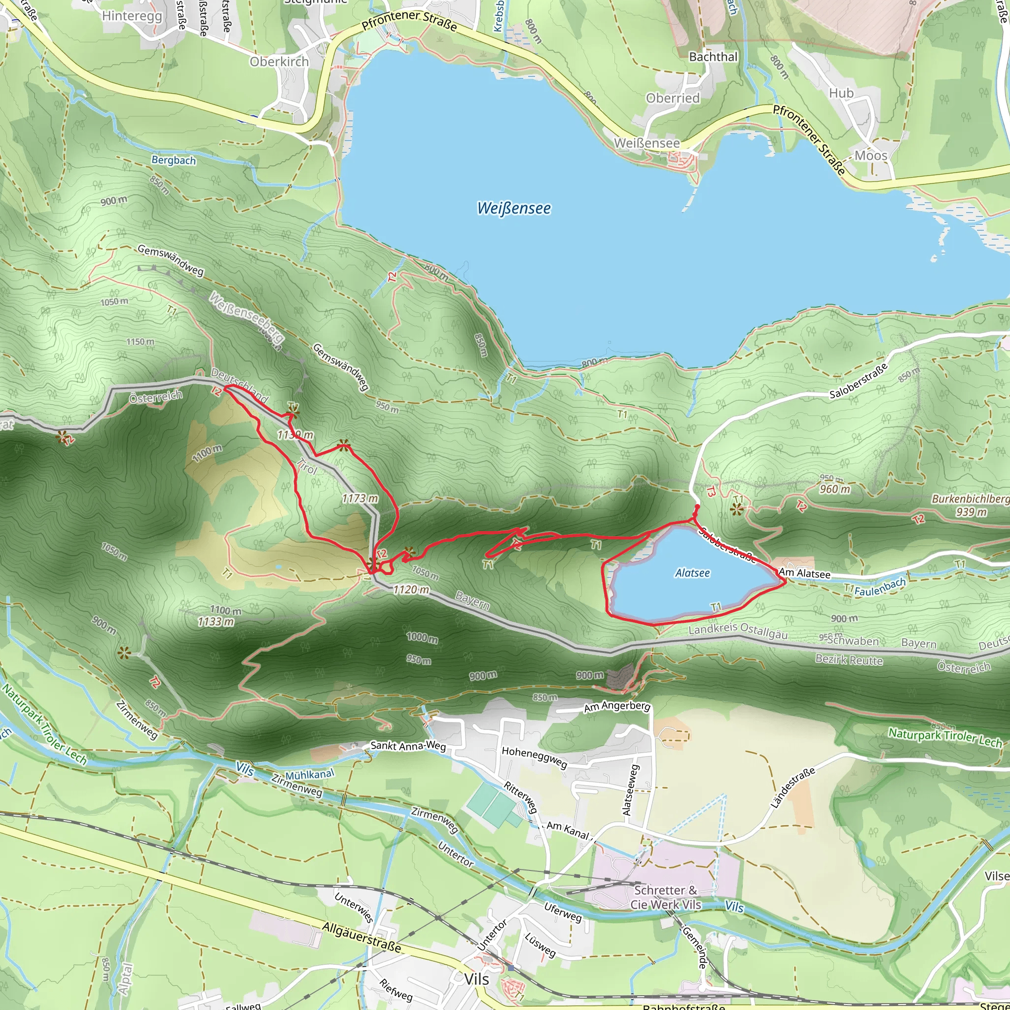 Vierseenblick, Weißensee Panorama Blick and Alatsee Loop via Maximiliansweg mobile static map