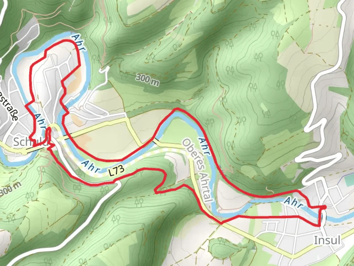 An image depicting the trail GEo-Pfad Schuld and Auf den Spuren alter Muehlen and its surrounding area.