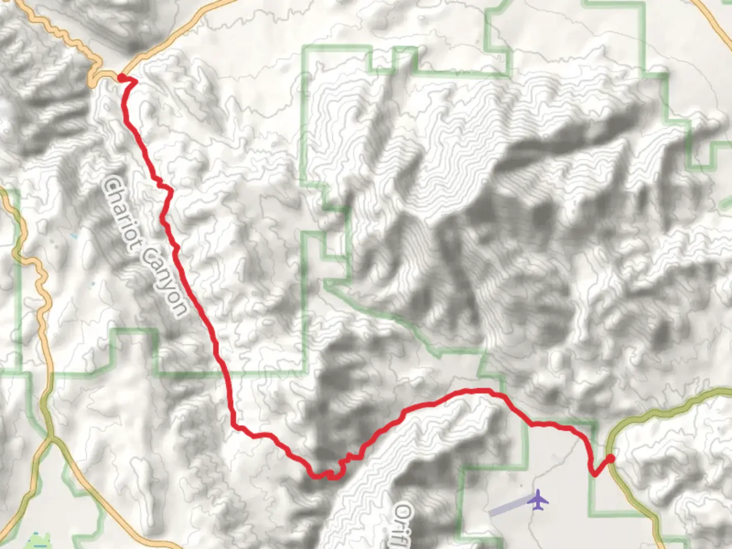 An image depicting the trail Chariot Canyon Road and Mason Valley Trail and its surrounding area.
