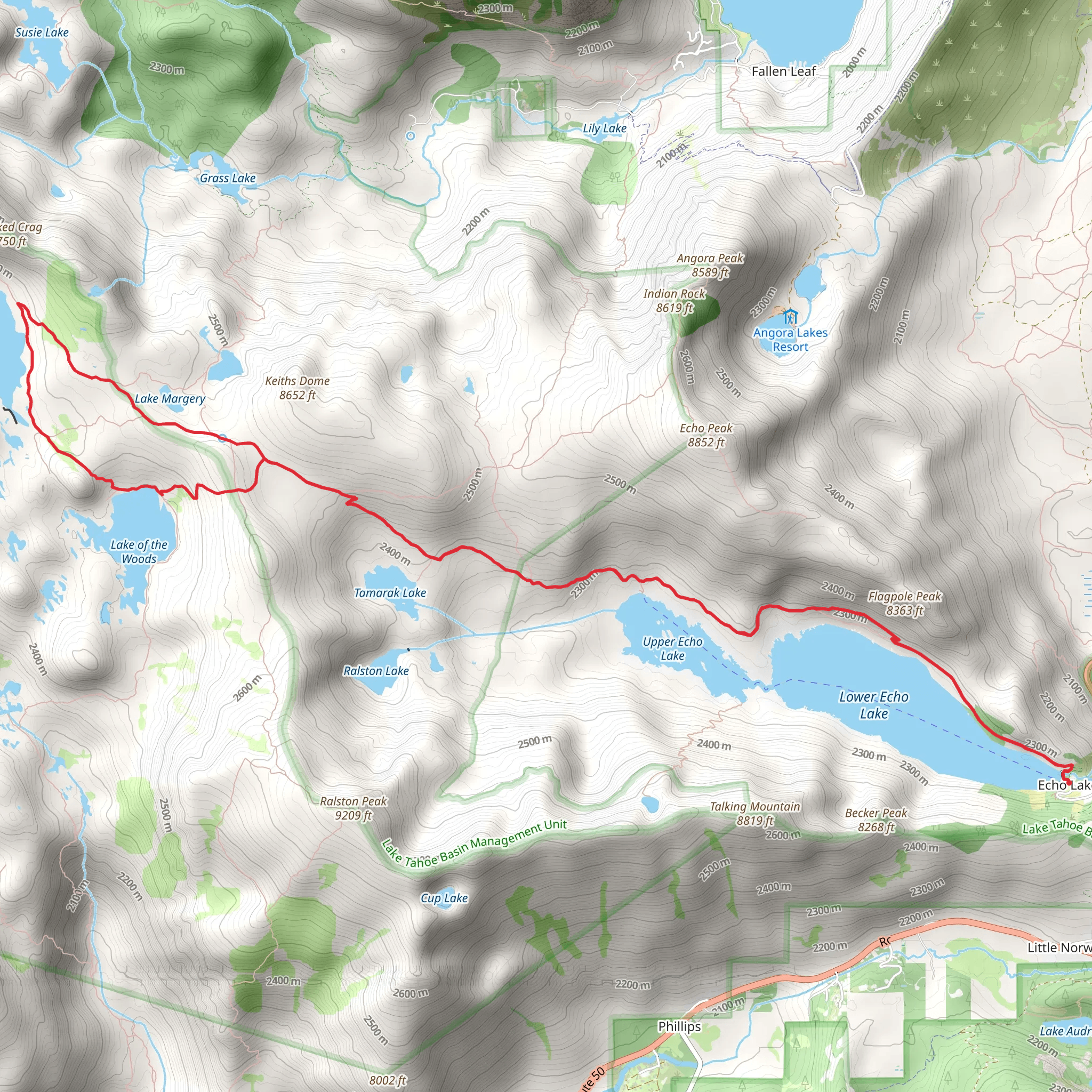 Lake Aloha and Lake of the Woods via Tahoe Rim Trail mobile static map