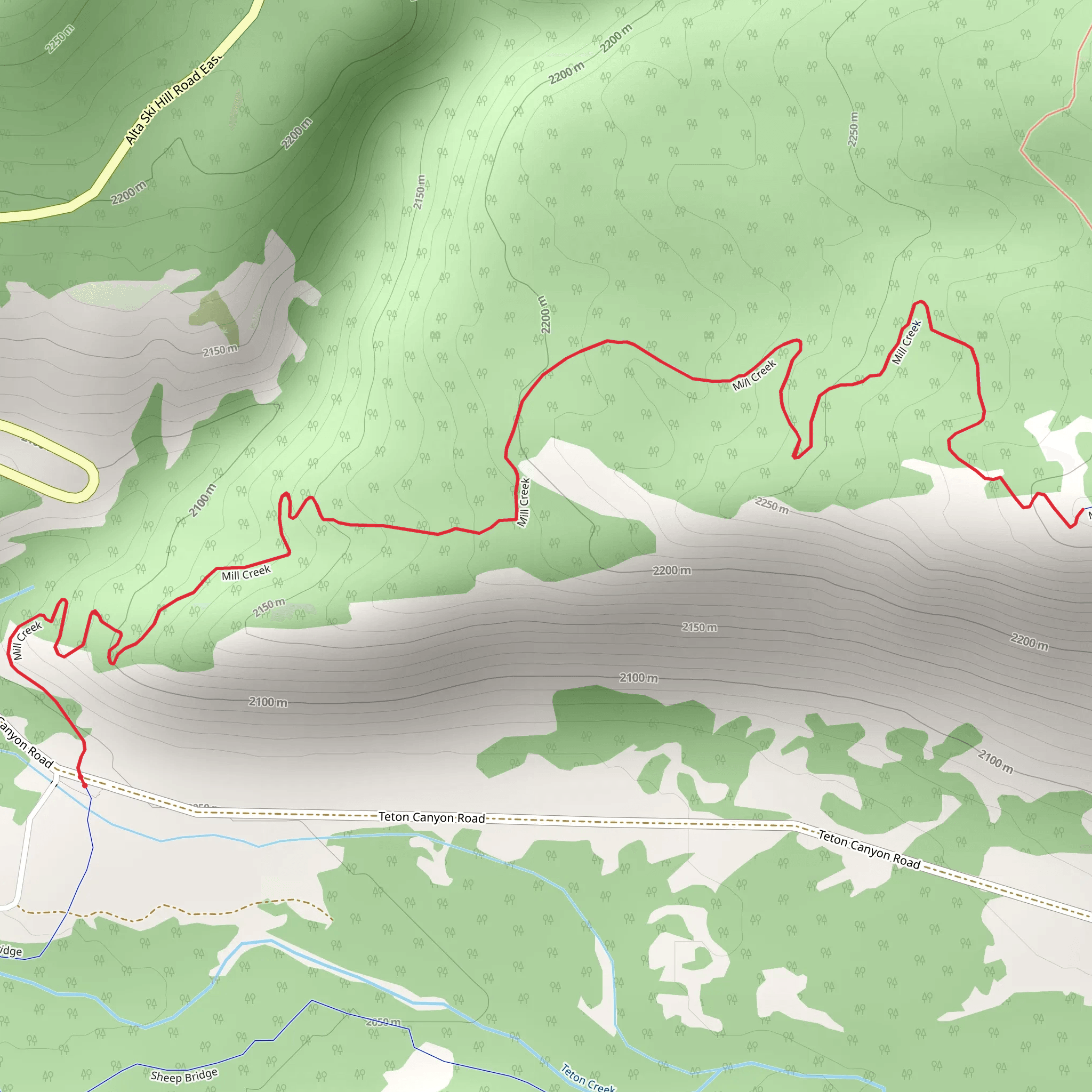 Mill Creek from Teton Canyon Road mobile static map