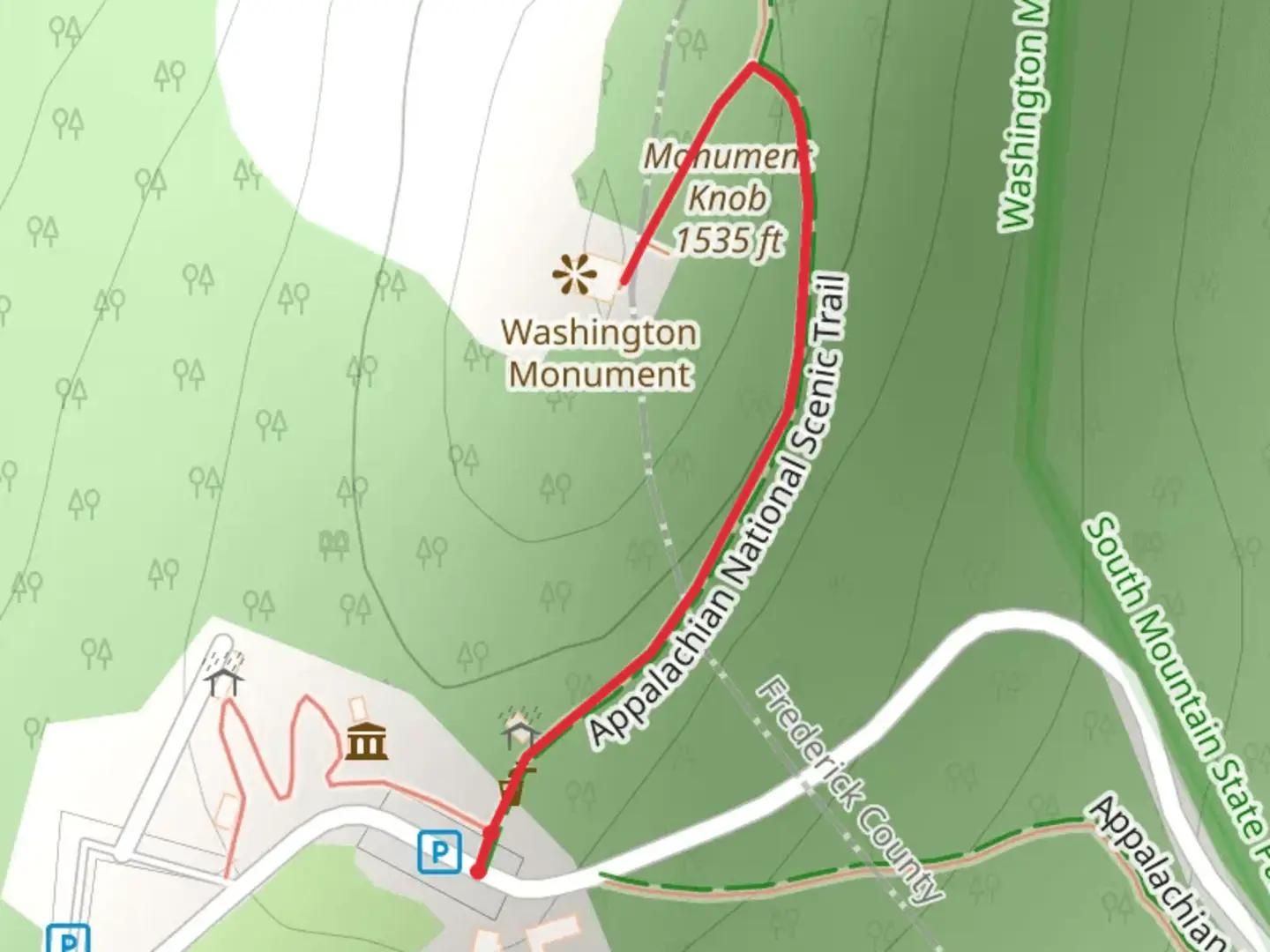 An image depicting the trail Monument Knob Short Walk and its surrounding area.