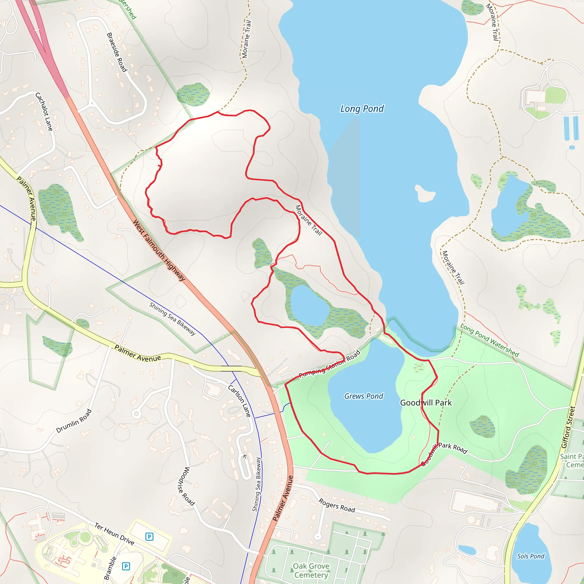 Long Pond West and Grews Pond Loop Trail mobile static map