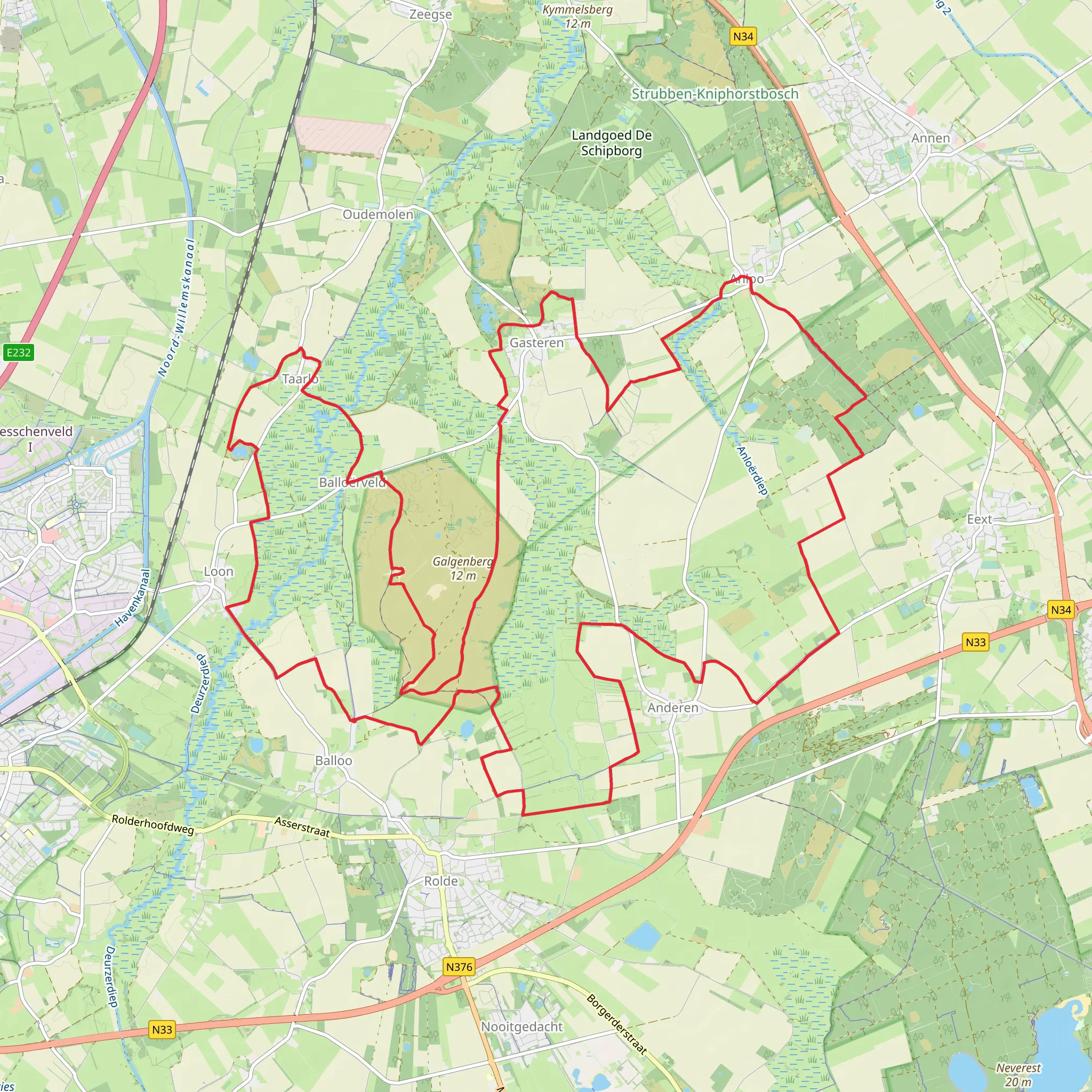 Taarlose Veentje, Balloeerveld and Boswachterij Anloo Loop mobile static map