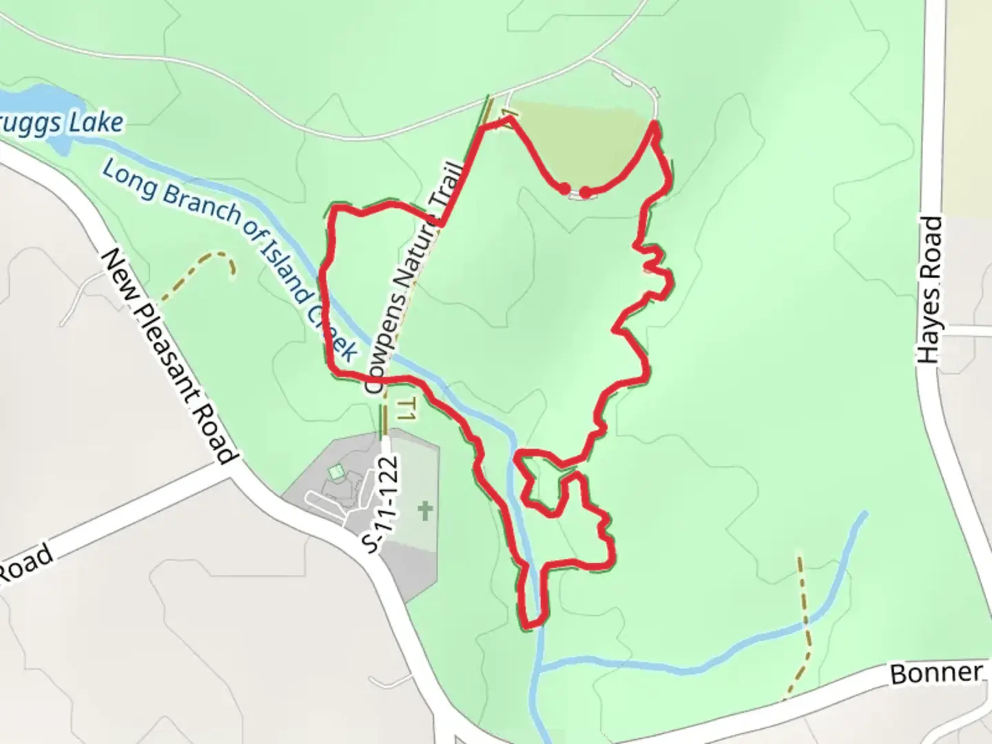 An image depicting the trail Cowpens Nature Loop Trail and its surrounding area.