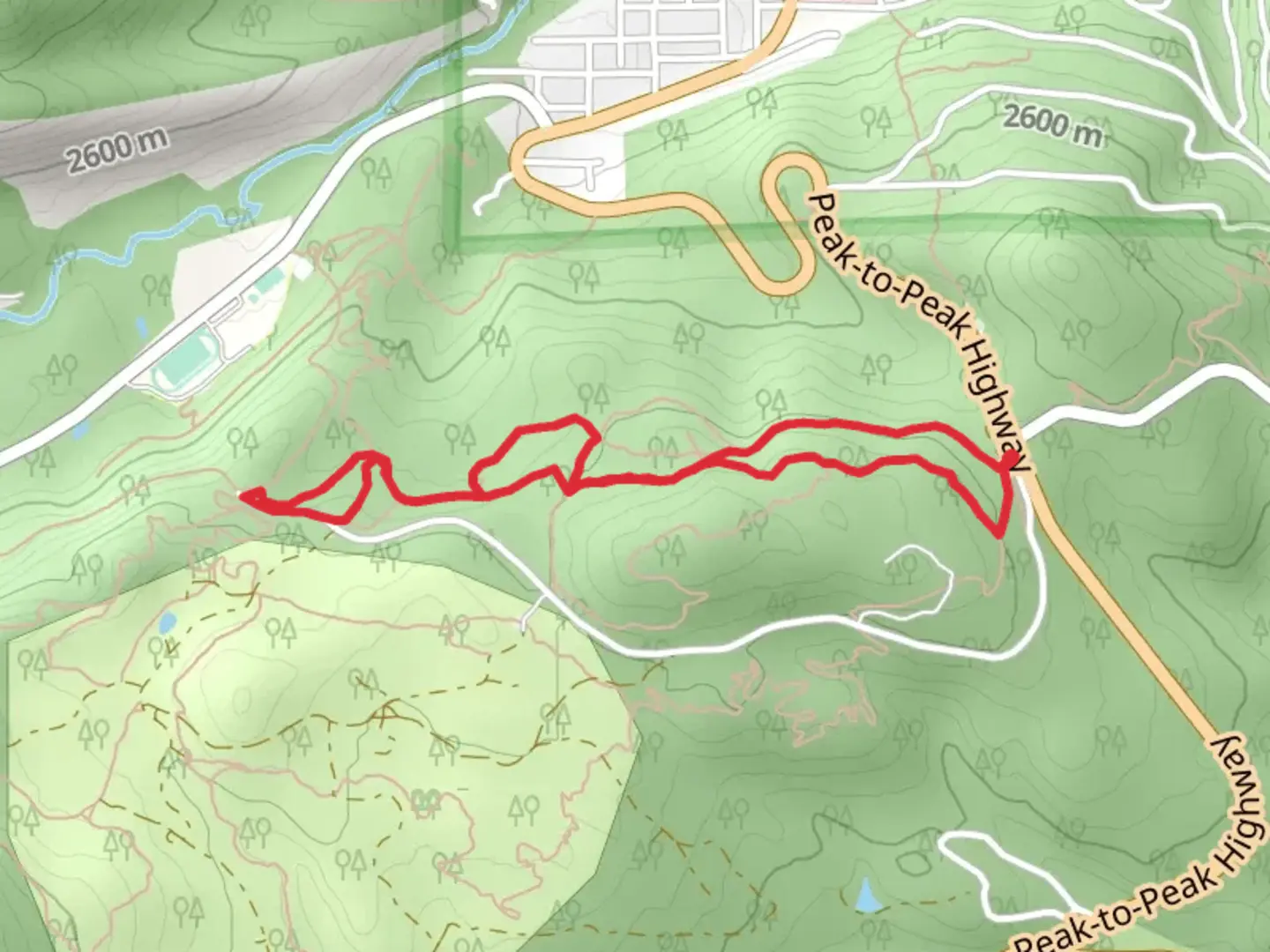 An image depicting the trail Aspen Alley and Handshake Loop Trail and its surrounding area.