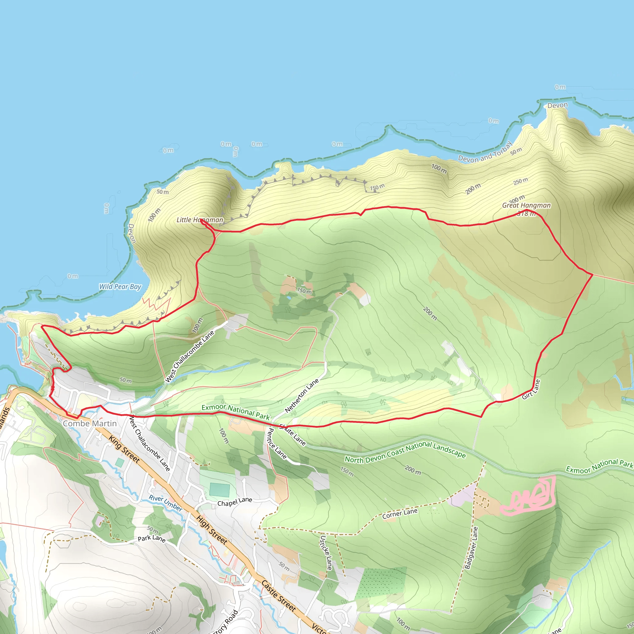 Little Hangman and Great Hangman Loop from Combe Martin mobile static map