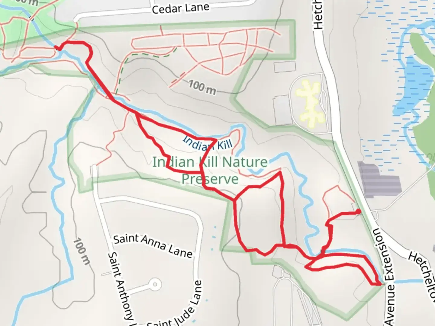An image depicting the trail Indian Kill Creek Loop and its surrounding area.