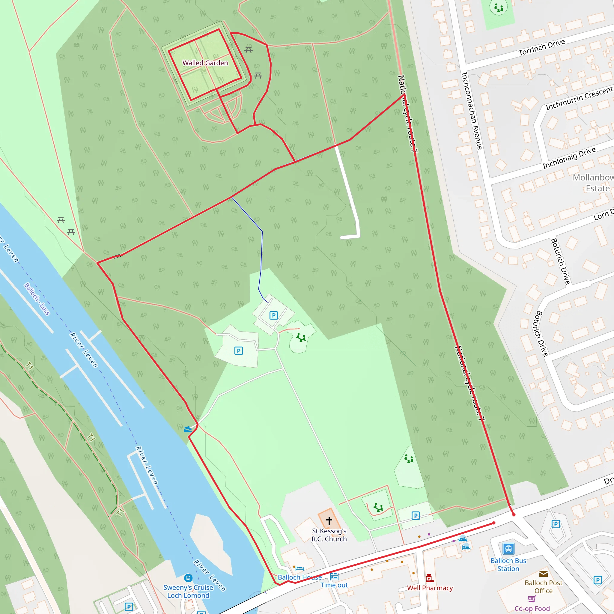 Balloch Castle Country Park - Walled Garden Route mobile static map