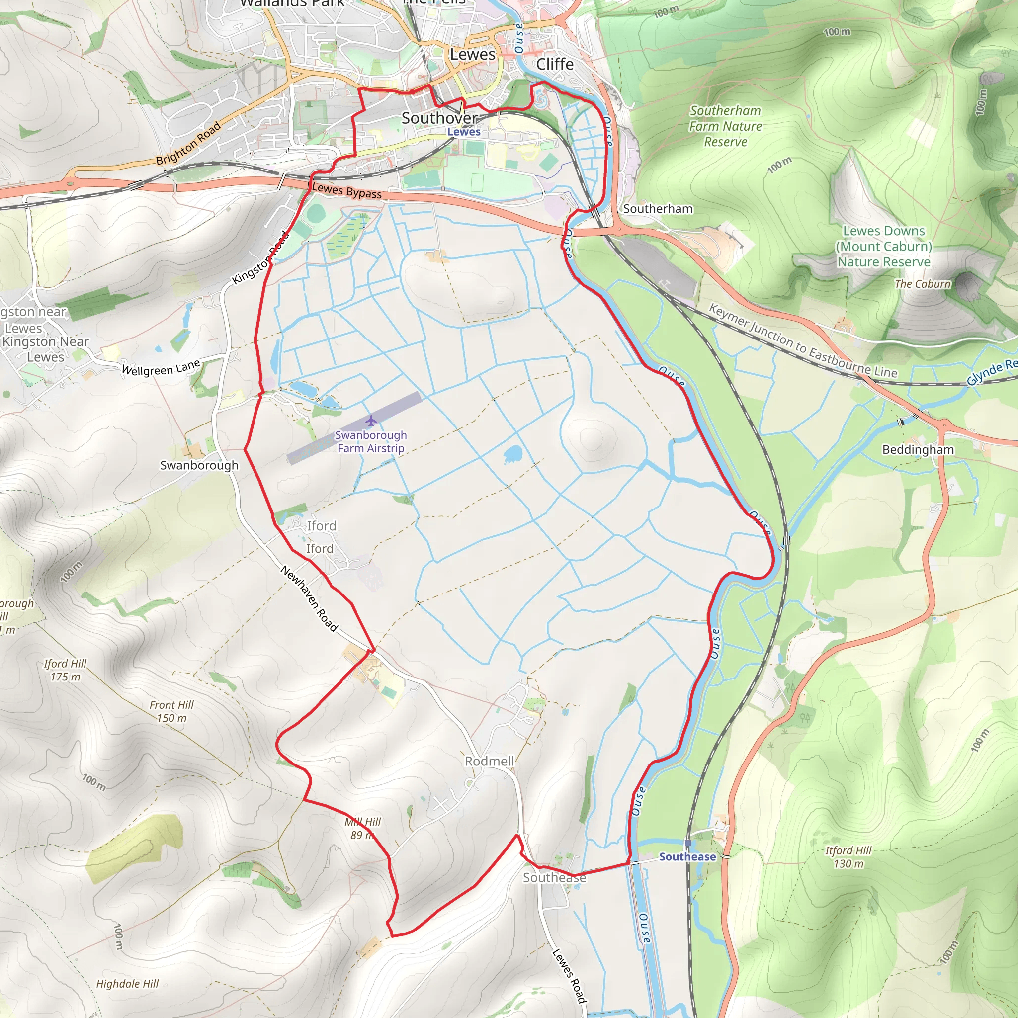 Lewes to Southease Loop via River Ouse mobile static map