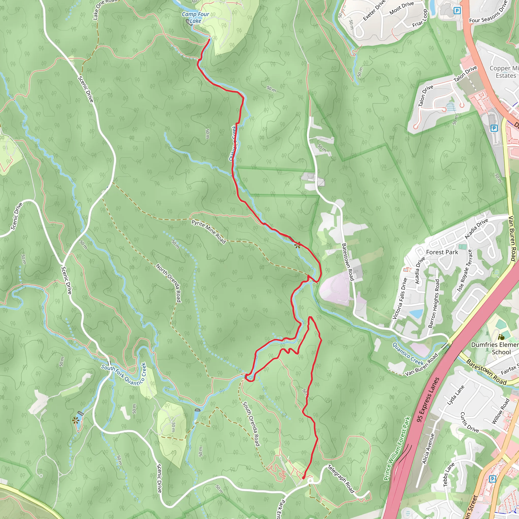 Quantico Creek via South Valley Trail and Birch Bluff Trail mobile static map