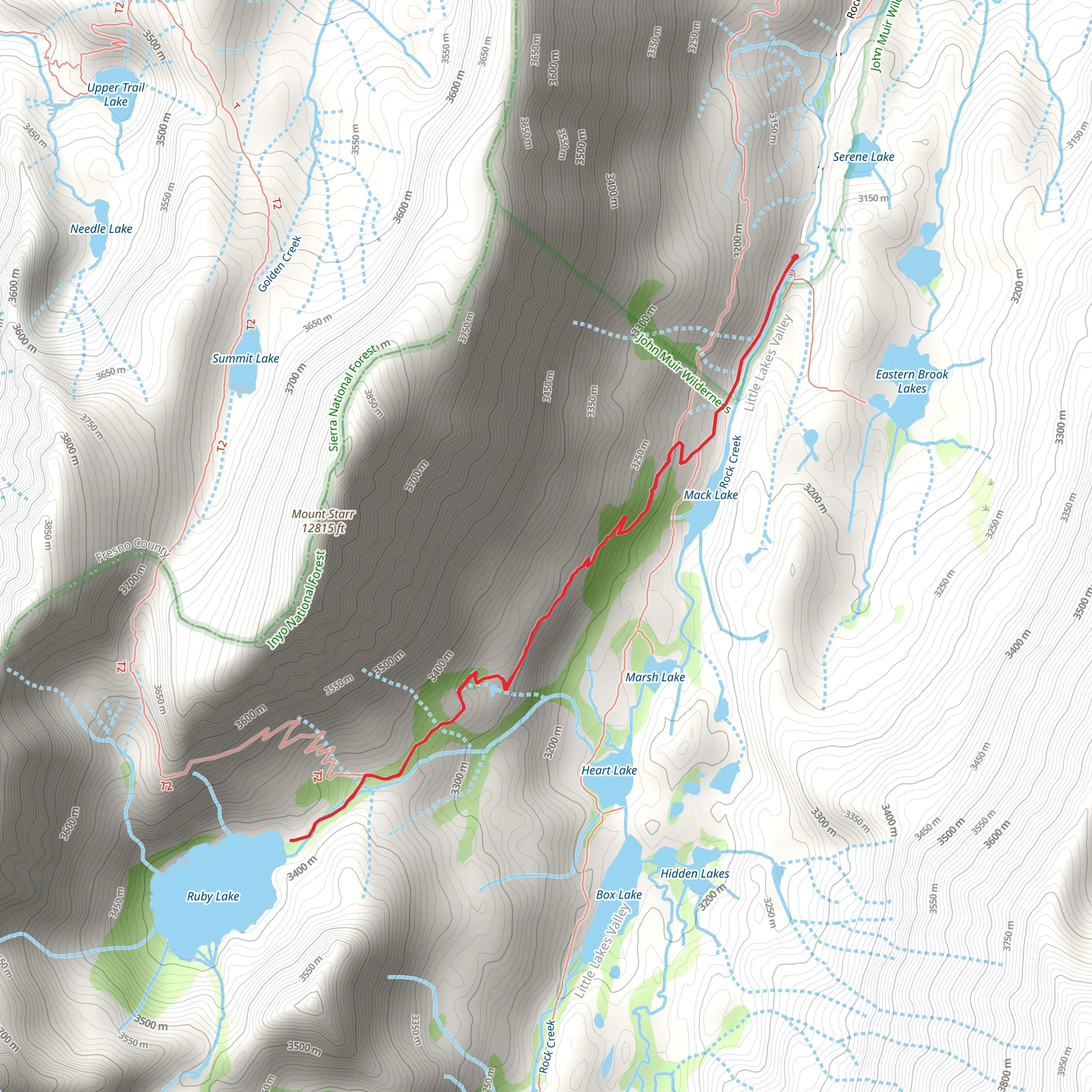Ruby Lake via Little Lakes Valley Trail mobile static map