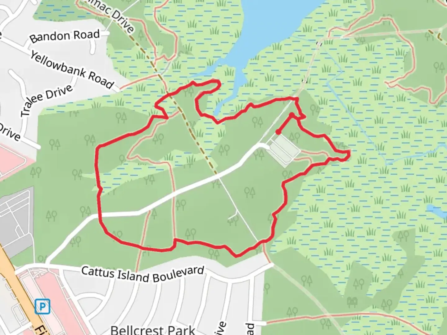 An image depicting the trail Red Loop Trail and its surrounding area.