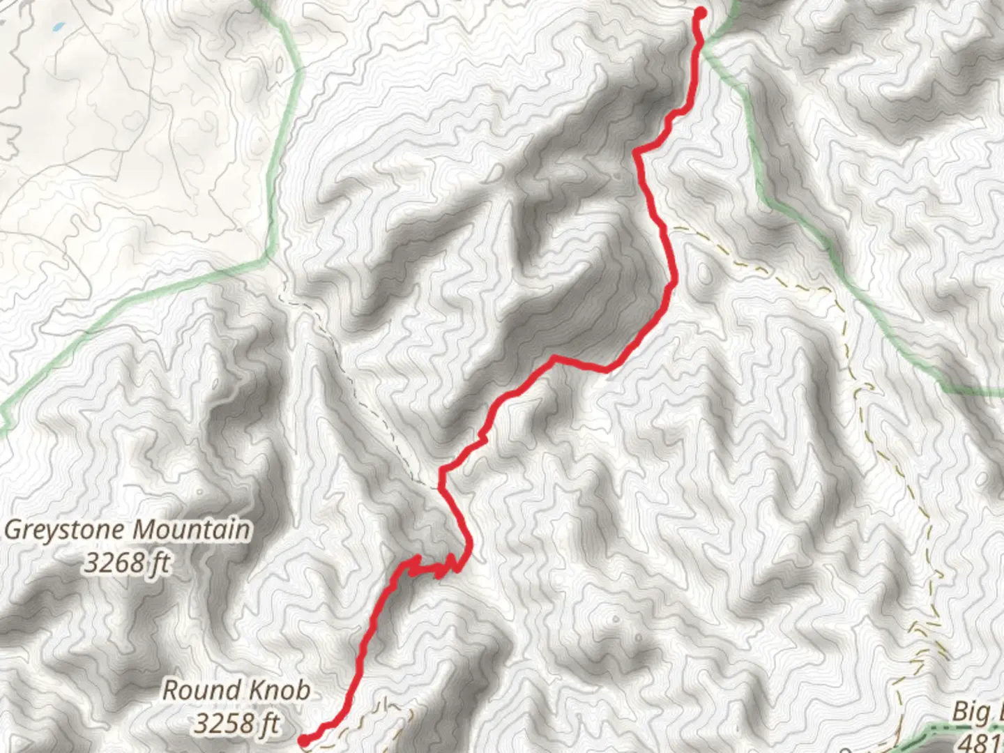 An image depicting the trail Cowbell Hollow Trail and Horse Creek Road and its surrounding area.