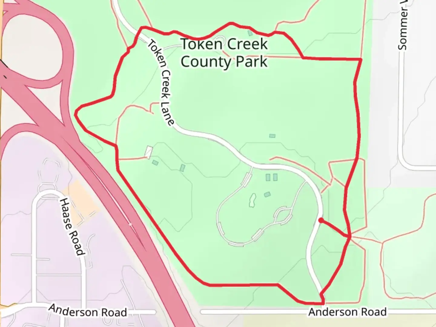 An image depicting the trail Token Creek County Park Loop and its surrounding area.