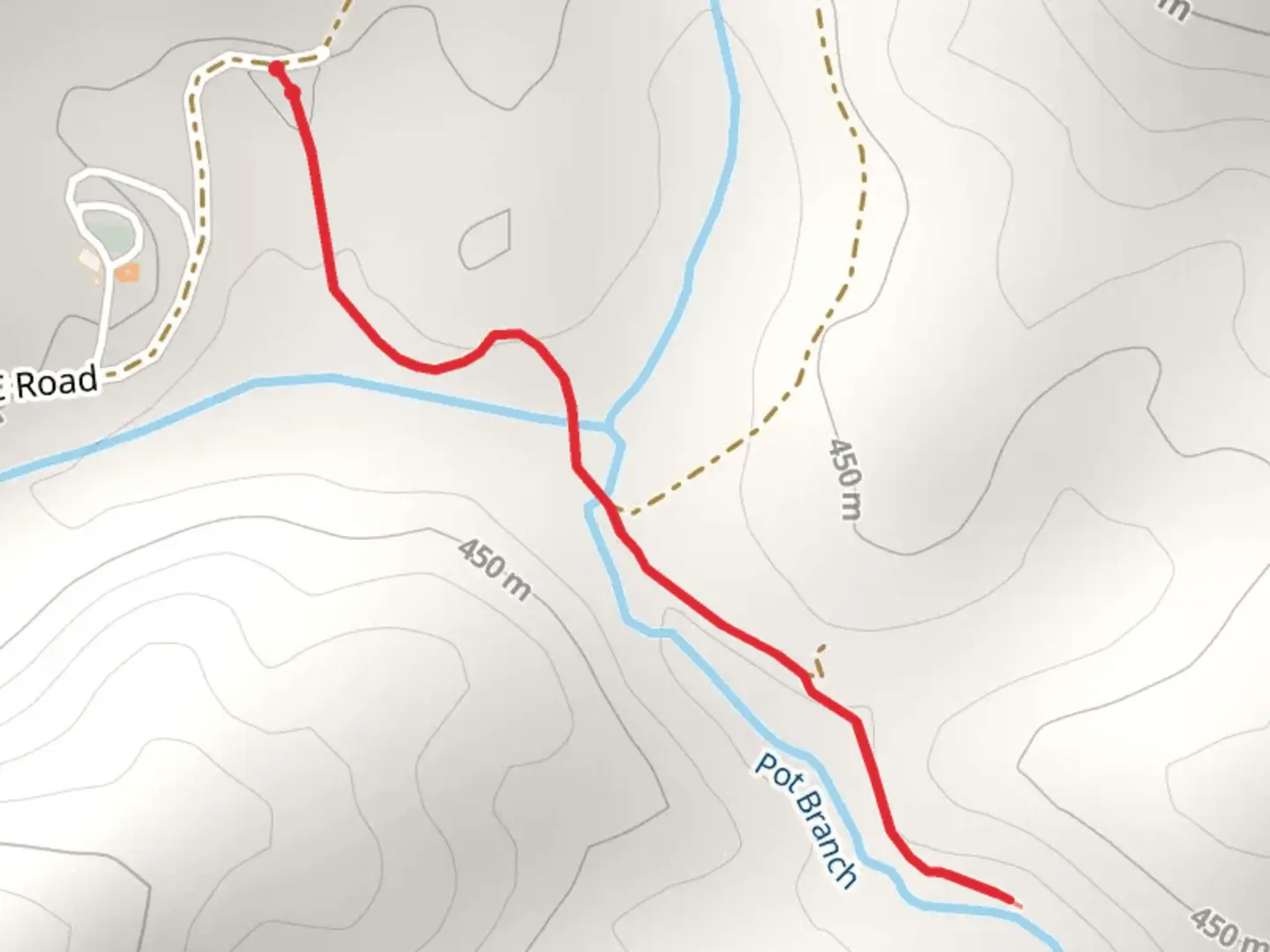 An image depicting the trail Walk beside Pot Branch and its surrounding area.
