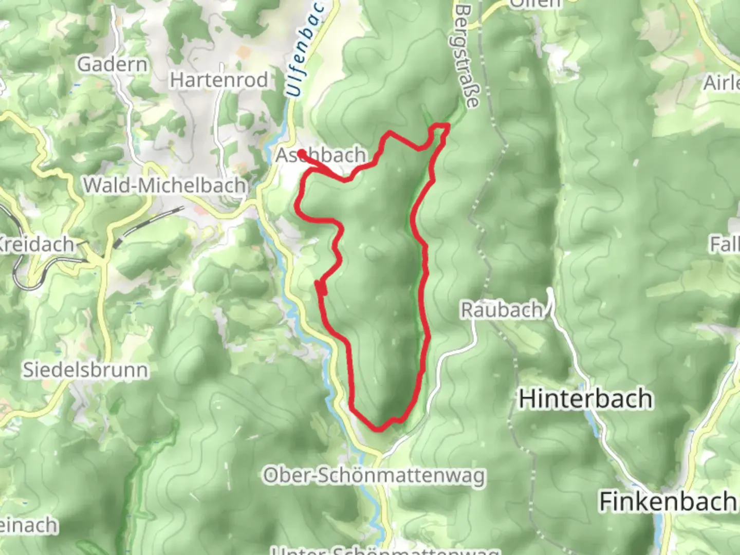 An image depicting the trail Aschbach and Dürr-Ellenbachtal von Wald-Michelbach Loop and its surrounding area.