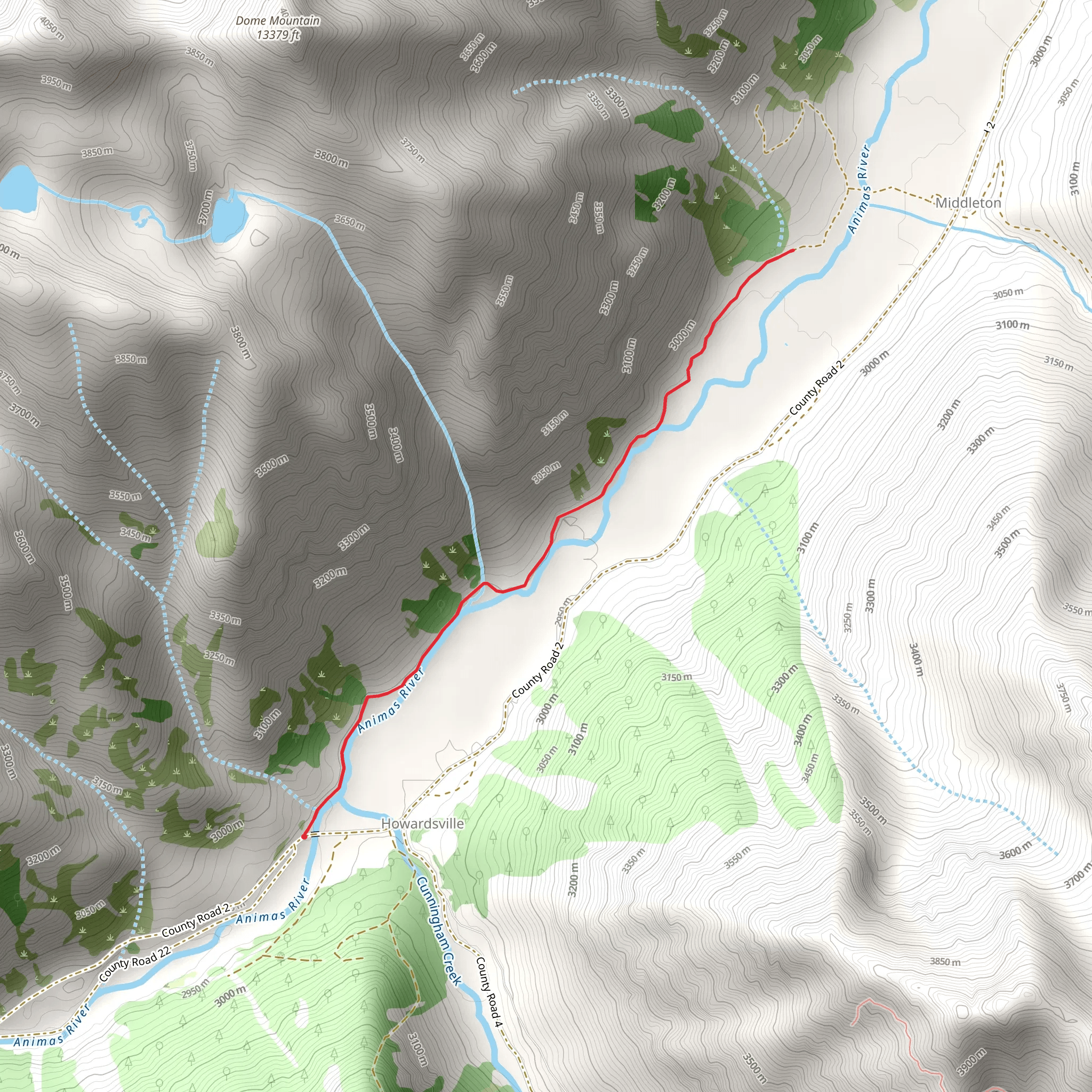 Walk along Animas River - County Road 2 mobile static map