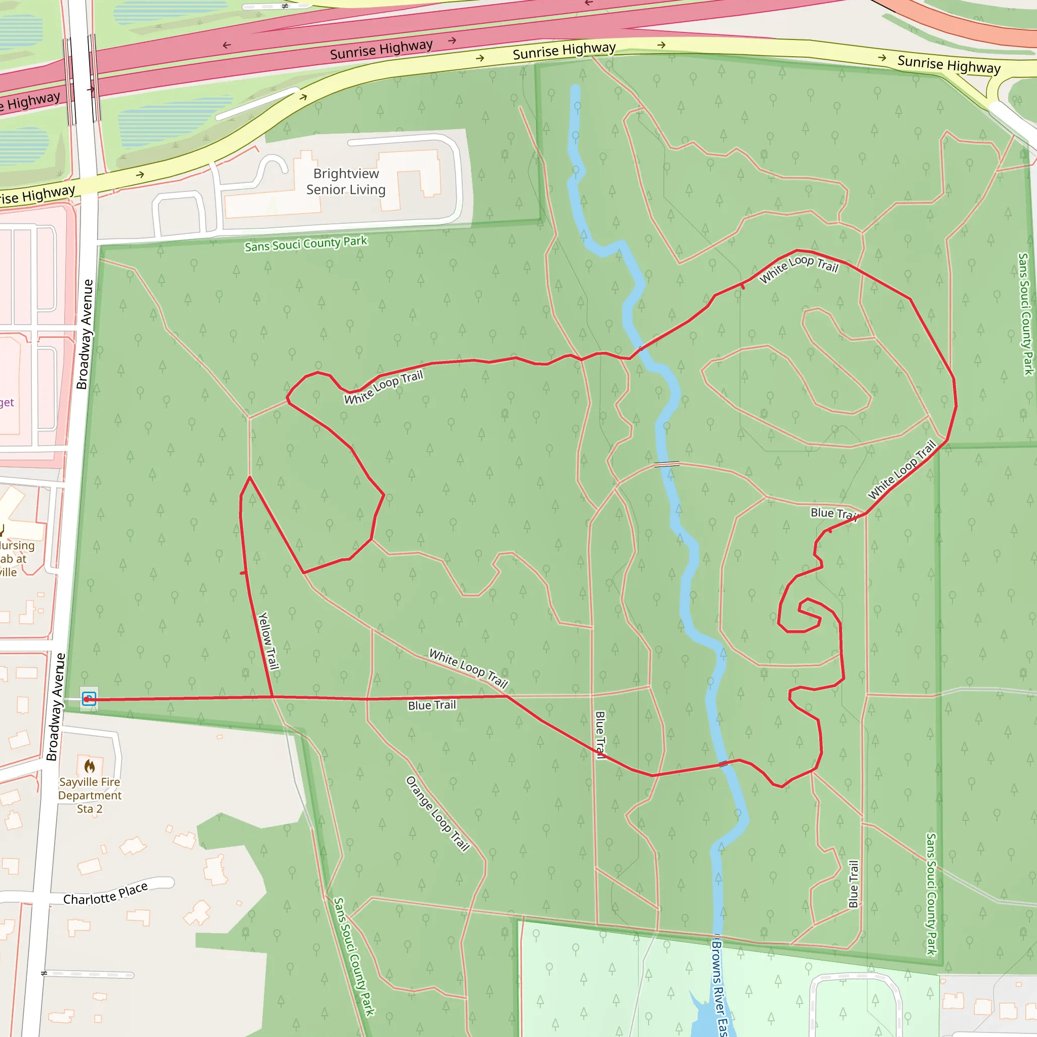 White Loop Trail and Lover's Lane Trail from Broadway Avenue mobile static map