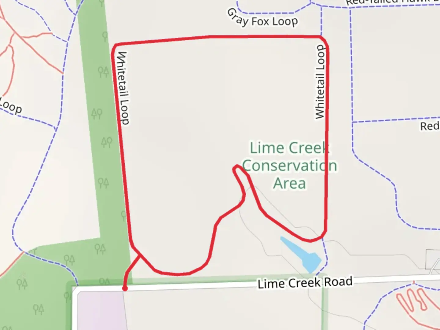 An image depicting the trail Whitetail Loop and its surrounding area.