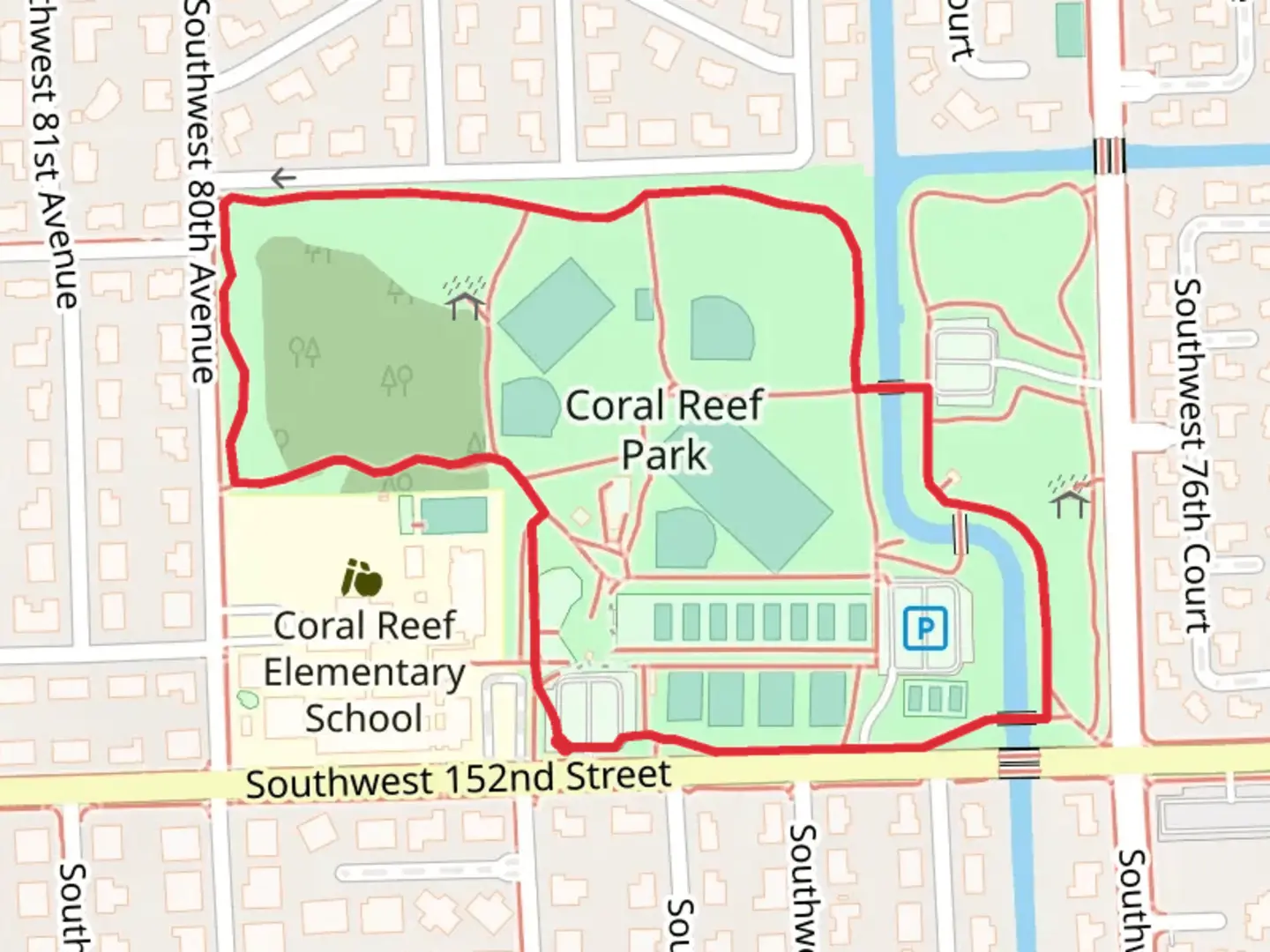 An image depicting the trail Coral Reef Park Loop and its surrounding area.