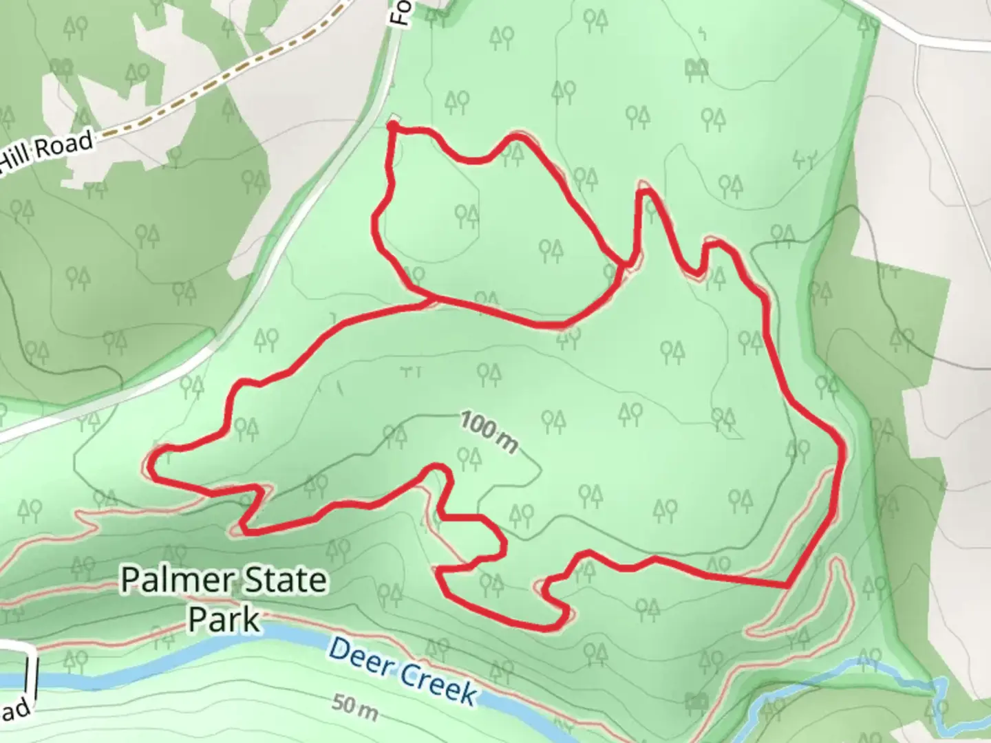 An image depicting the trail Palmer State Park Loop and its surrounding area.